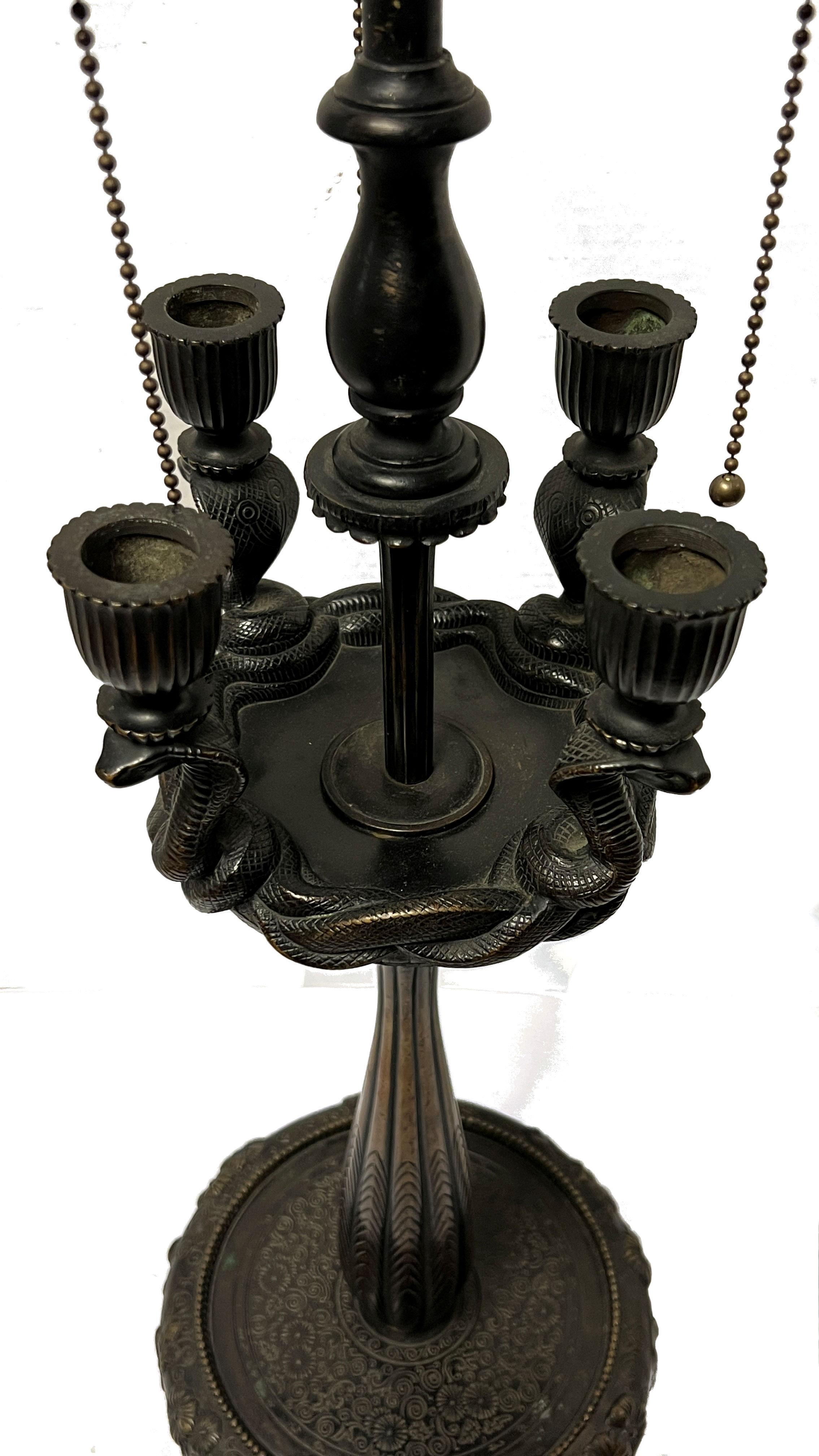 Neoclassical Revival Patinated Bronze Lamp in Manner of Armand-Albert Rateau Attributed to Caldwell