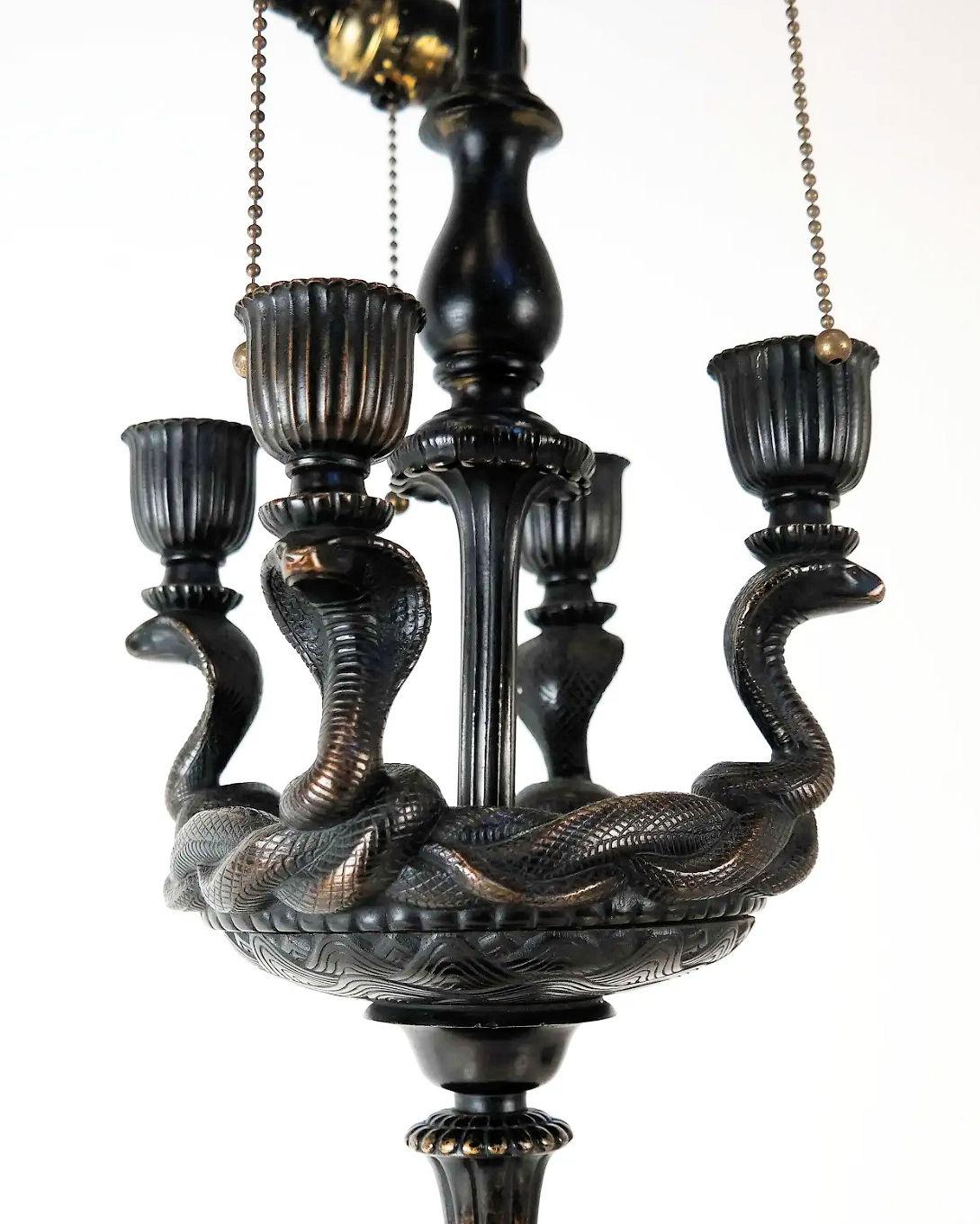 North American Patinated Bronze Lamp in Manner of Armand-Albert Rateau Attributed to Caldwell