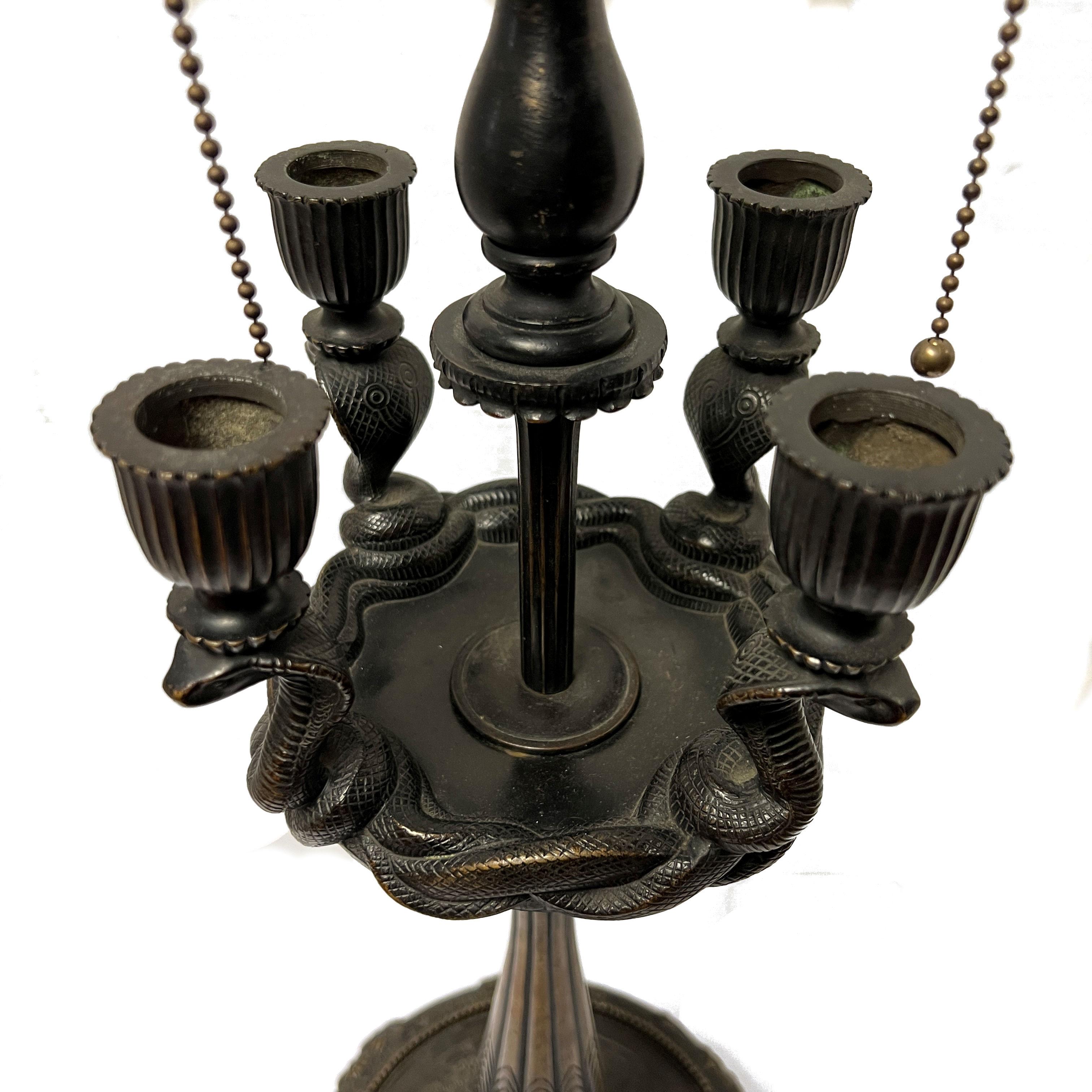 Patinated Bronze Lamp in Manner of Armand-Albert Rateau Attributed to Caldwell In Good Condition In New York, NY