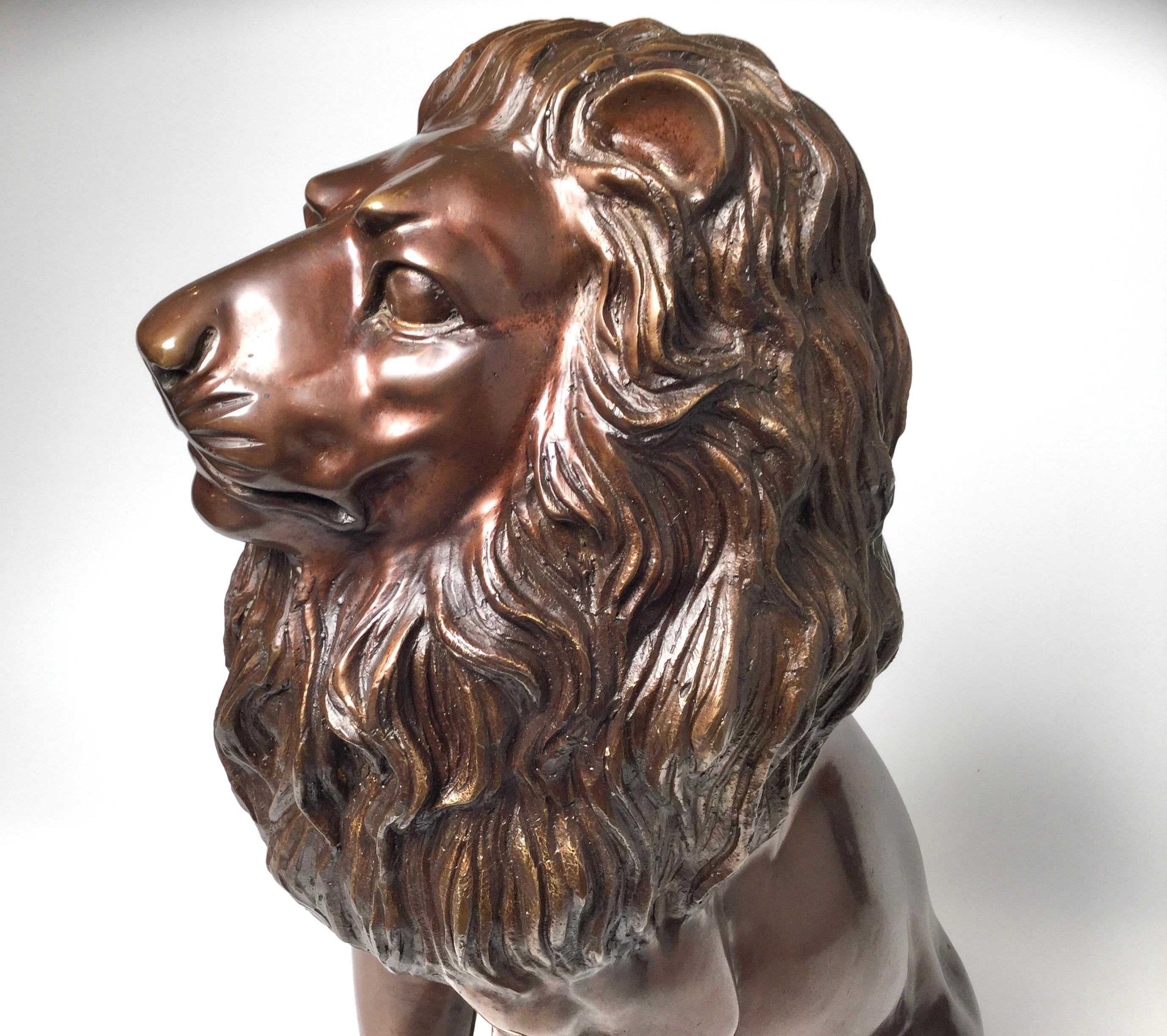 Patinated Bronze Lion Sculpture In Excellent Condition In Lambertville, NJ