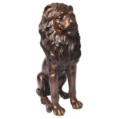 Vintage Patinated Bronze Lion Sculpture