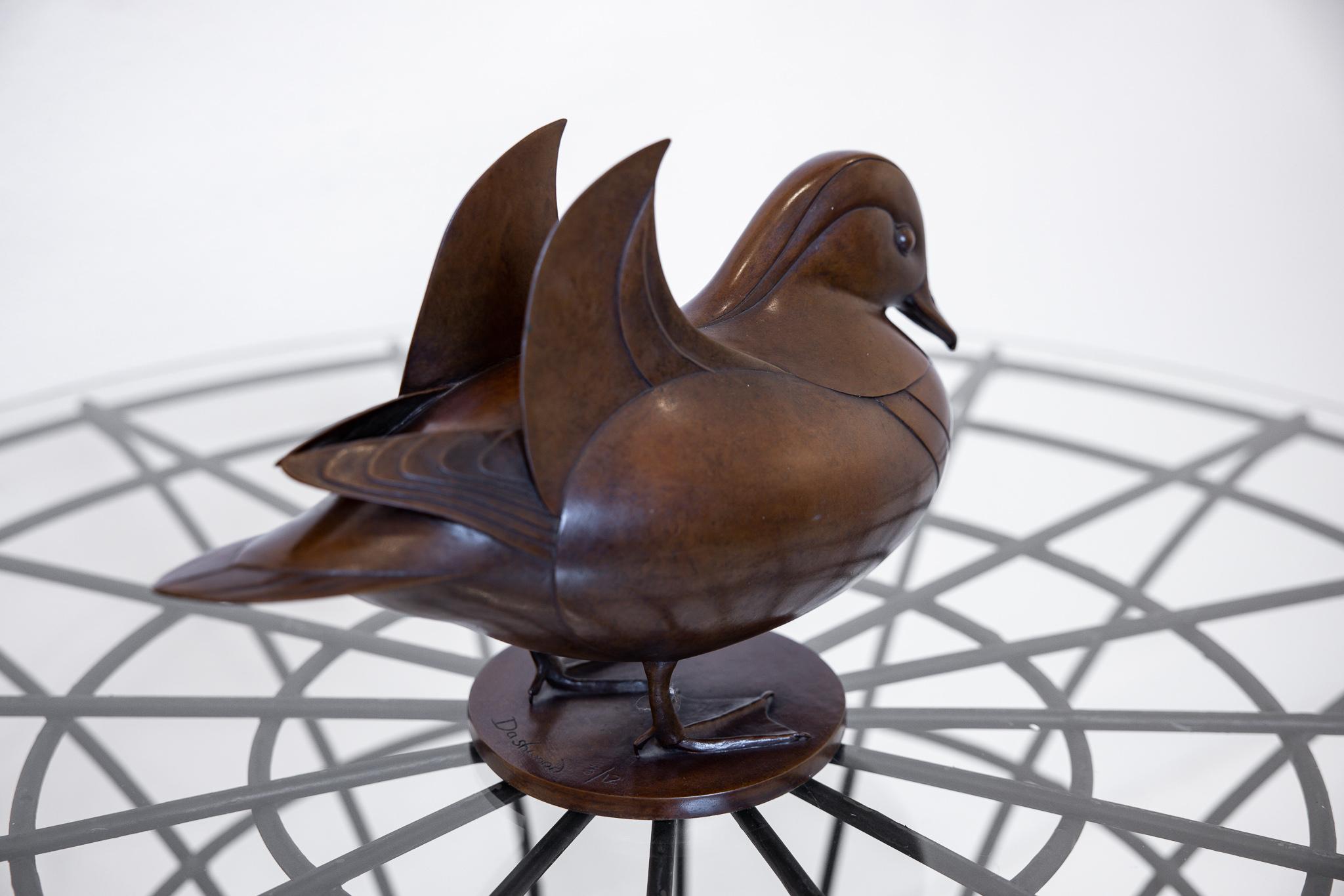 English Patinated Bronze Mandarin Duck by Geoffrey Dashwood For Sale