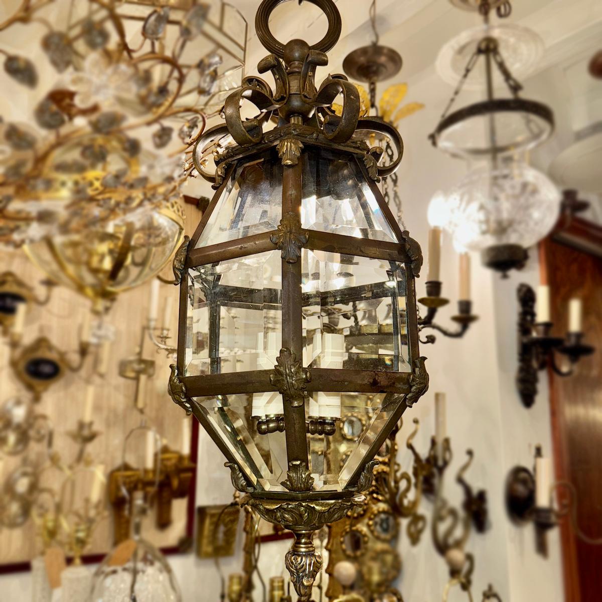 Early 20th Century Patinated Bronze Neoclassic Lantern For Sale