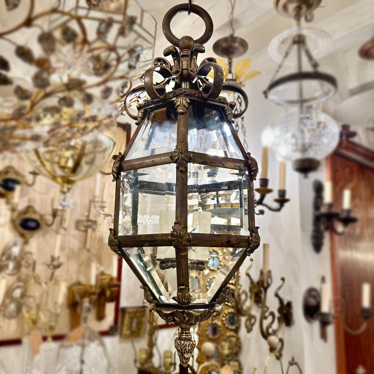 Patinated Bronze Neoclassic Lantern For Sale 5