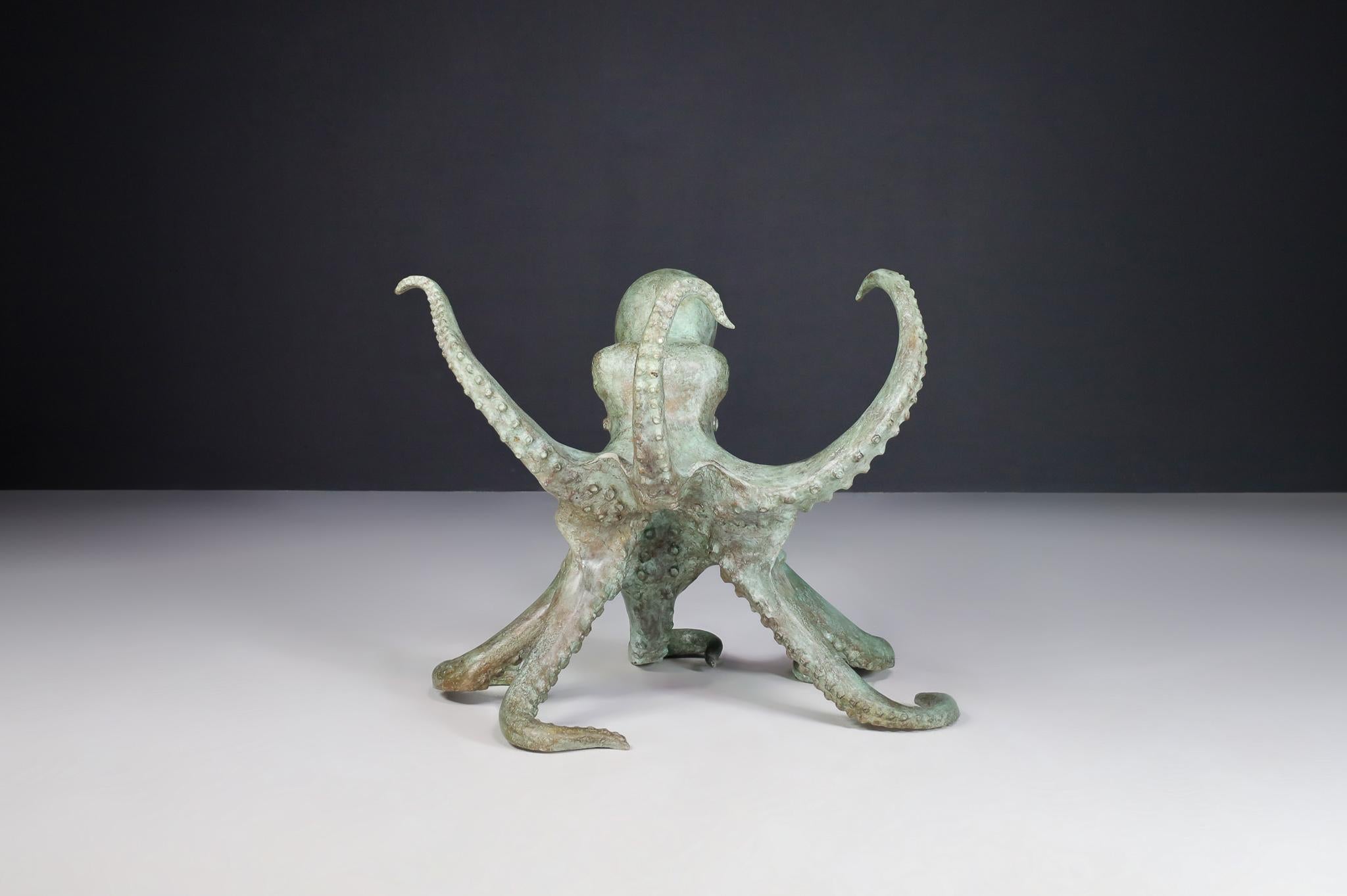 Glass Patinated Bronze Octopus Table or Sculpture, 1970s Italy For Sale