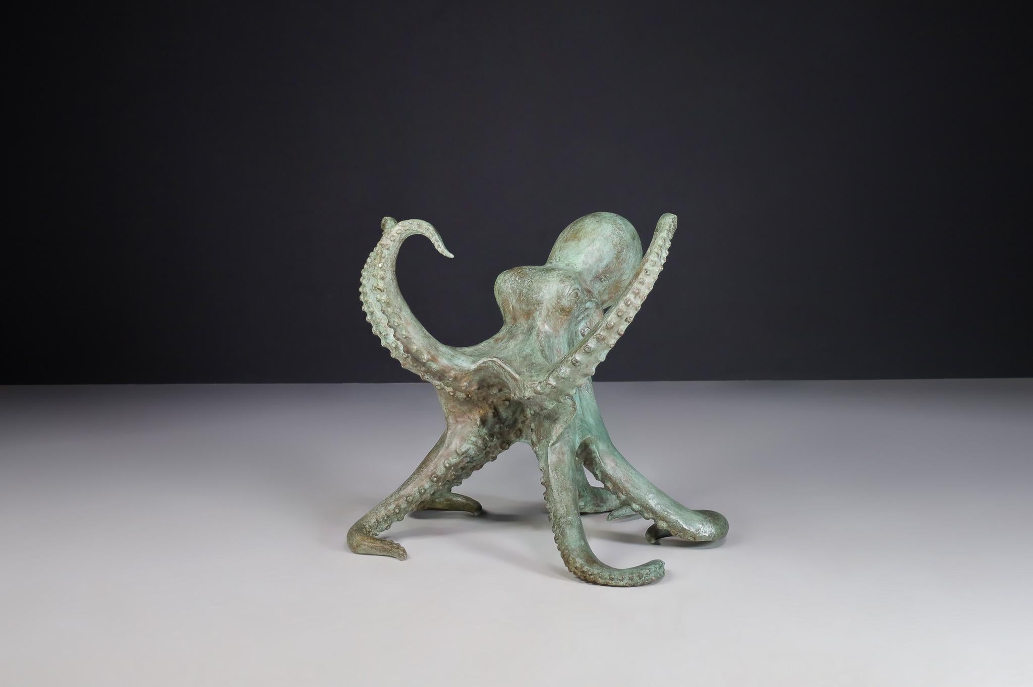 Italian Patinated Bronze Octopus Table or Sculpture, 1970s Italy For Sale