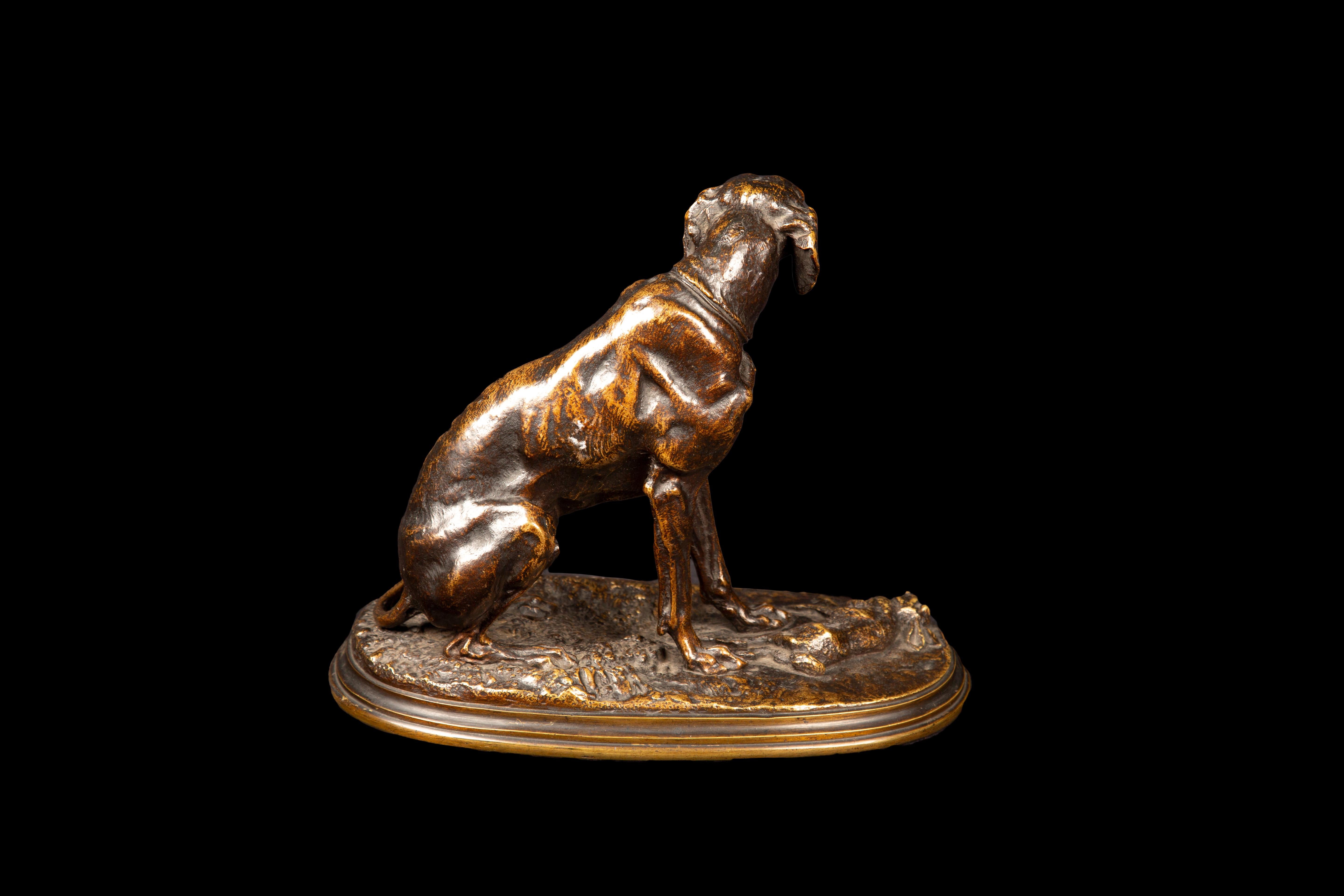 Bronze patiné d'un chien de chasse ayant ramené son hare Excellent état - En vente à New York, NY