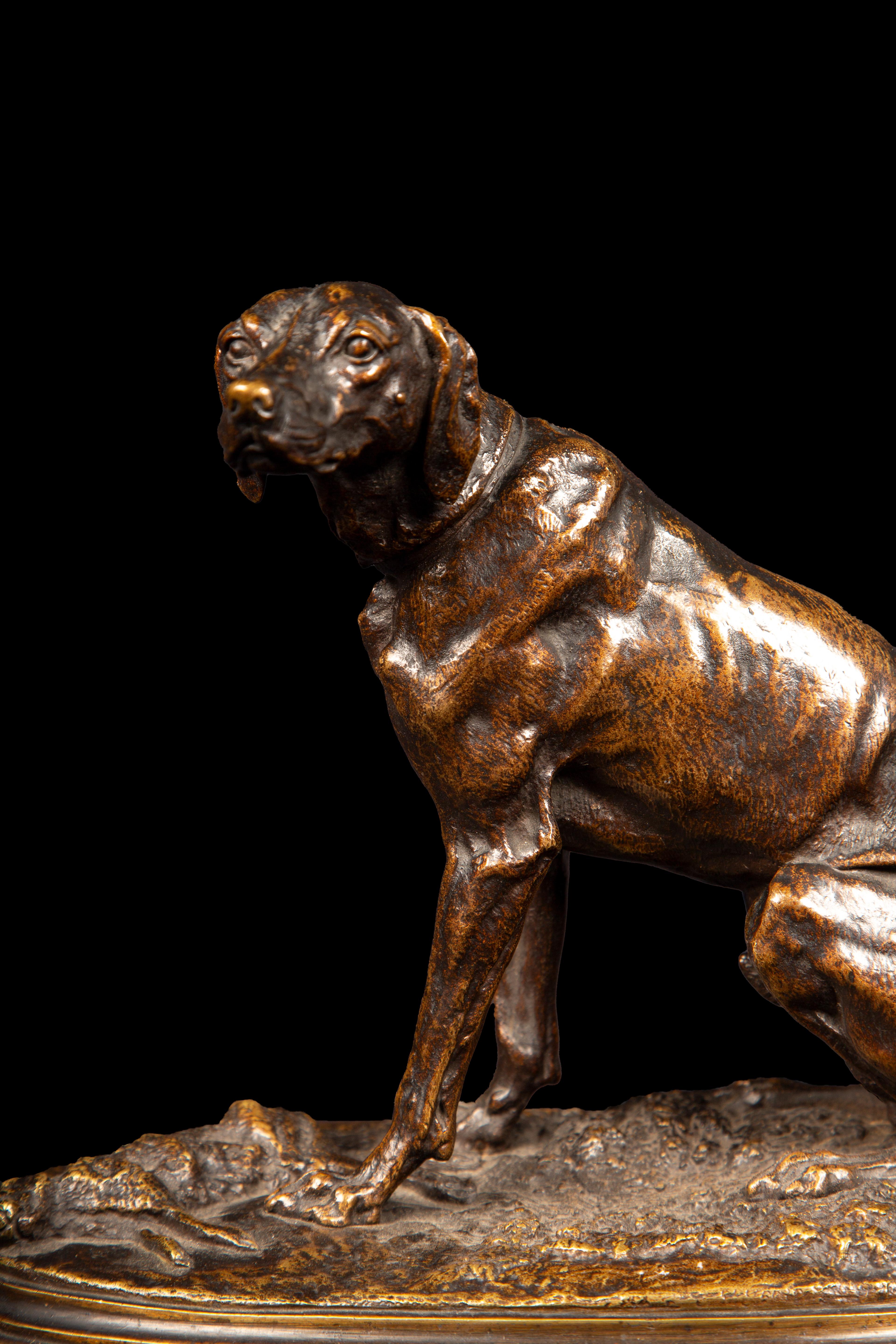 Patinated Bronze Of a Hunting Dog Having brought back its Hare For Sale 2