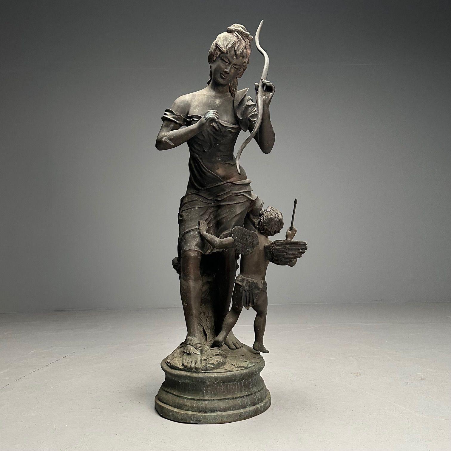 Louis XVI Patinated Bronze Outdoor Statue, Venus and Cupid, Lifesize Sculpture