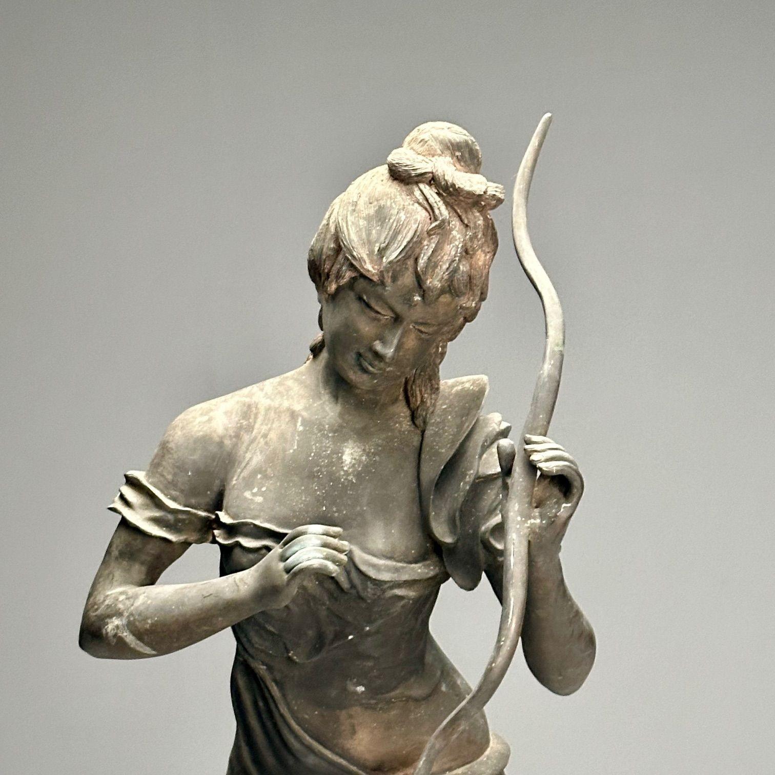 Statue d'extérieur en bronze patiné, Vénus et Cupidon, Sculpture grandeur nature en vente 1