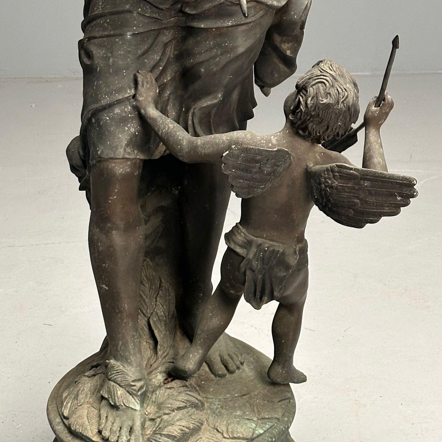 Statue d'extérieur en bronze patiné, Vénus et Cupidon, Sculpture grandeur nature en vente 3