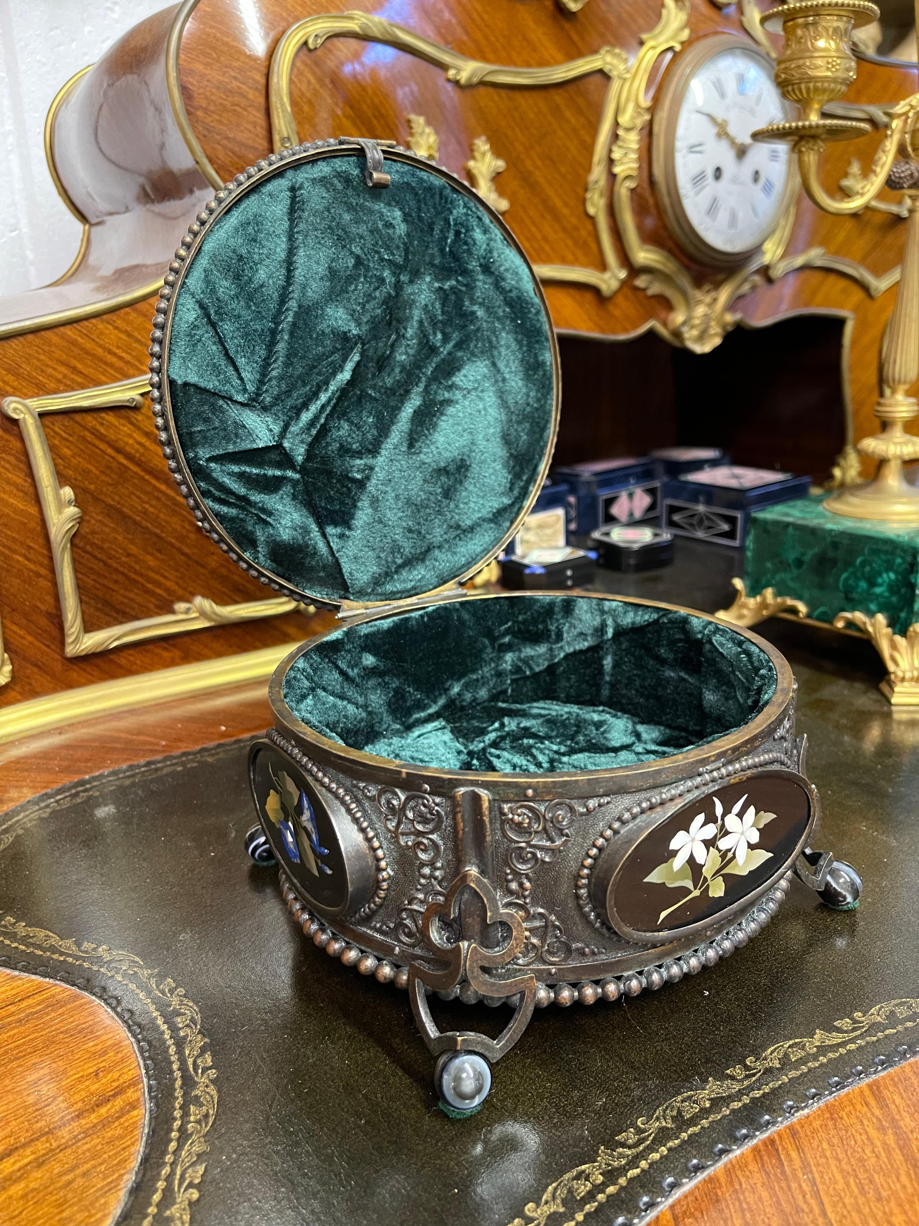 Italian Patinated Bronze & Pietra Dura Decorative Box, Italy circa 1880 For Sale