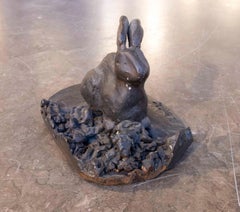Patinated Bronze Rabbit Sculpture Signed R. Rivas