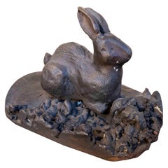 Patinated Bronze Rabbit Sculpture Signed R. Rivas