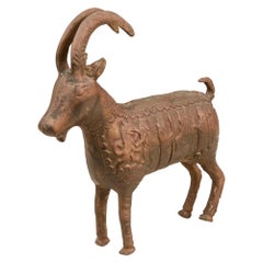 Patinated Bronze Ram Figure with Hieroglyphic Pattern