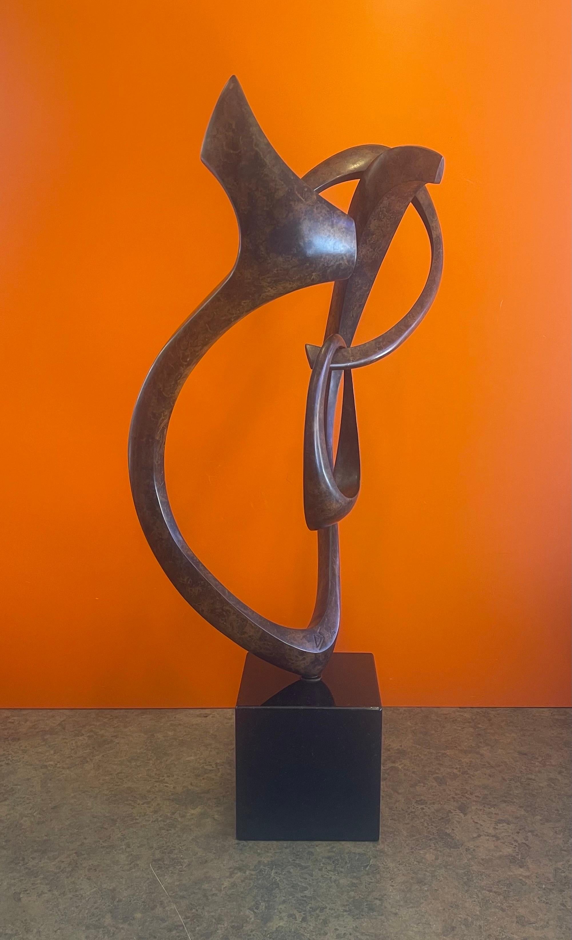 Patinated Bronze Rotating Abstract Sculpture on Marble Base by Dennis Sohocki 5