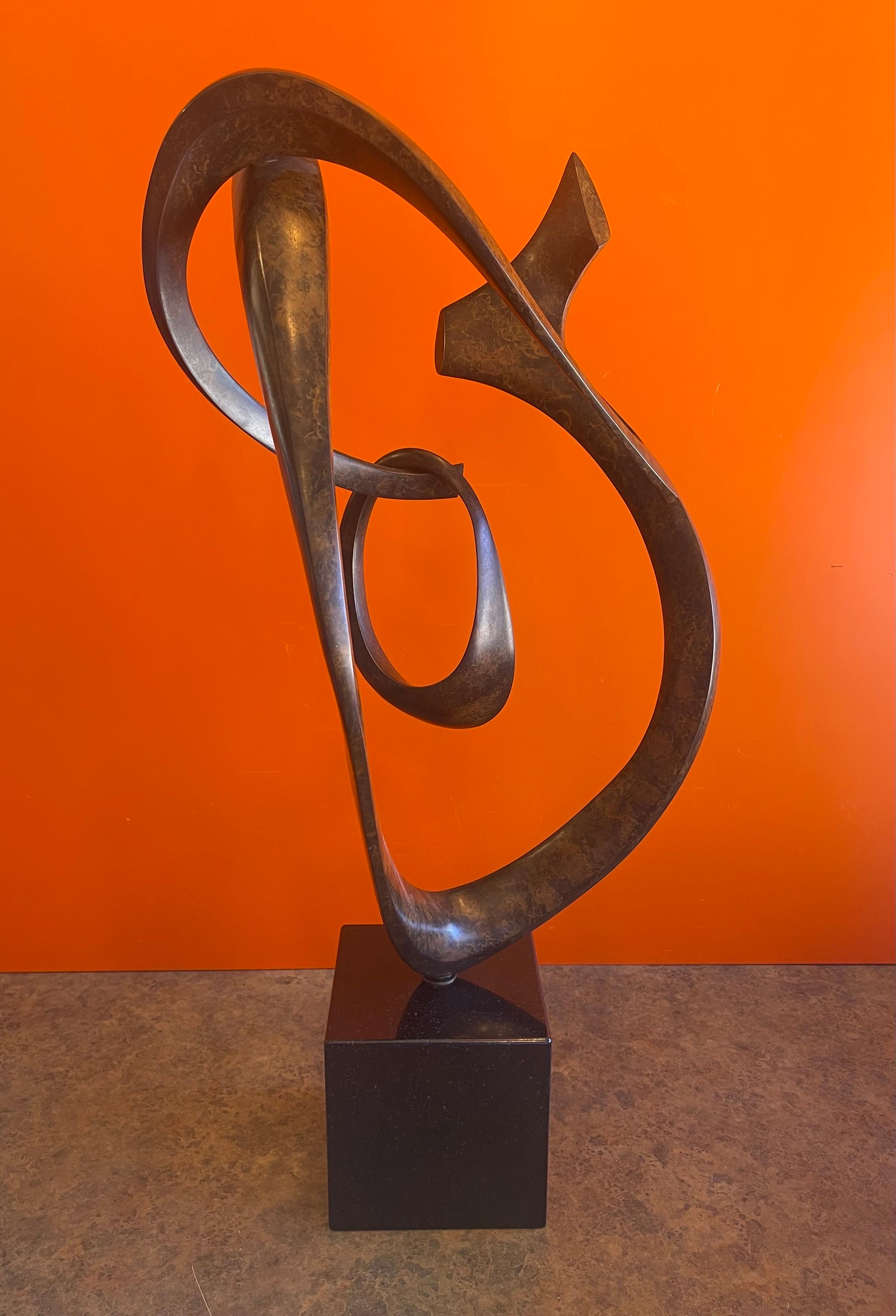 Patinated Bronze Rotating Abstract Sculpture on Marble Base by Dennis Sohocki In Good Condition In San Diego, CA