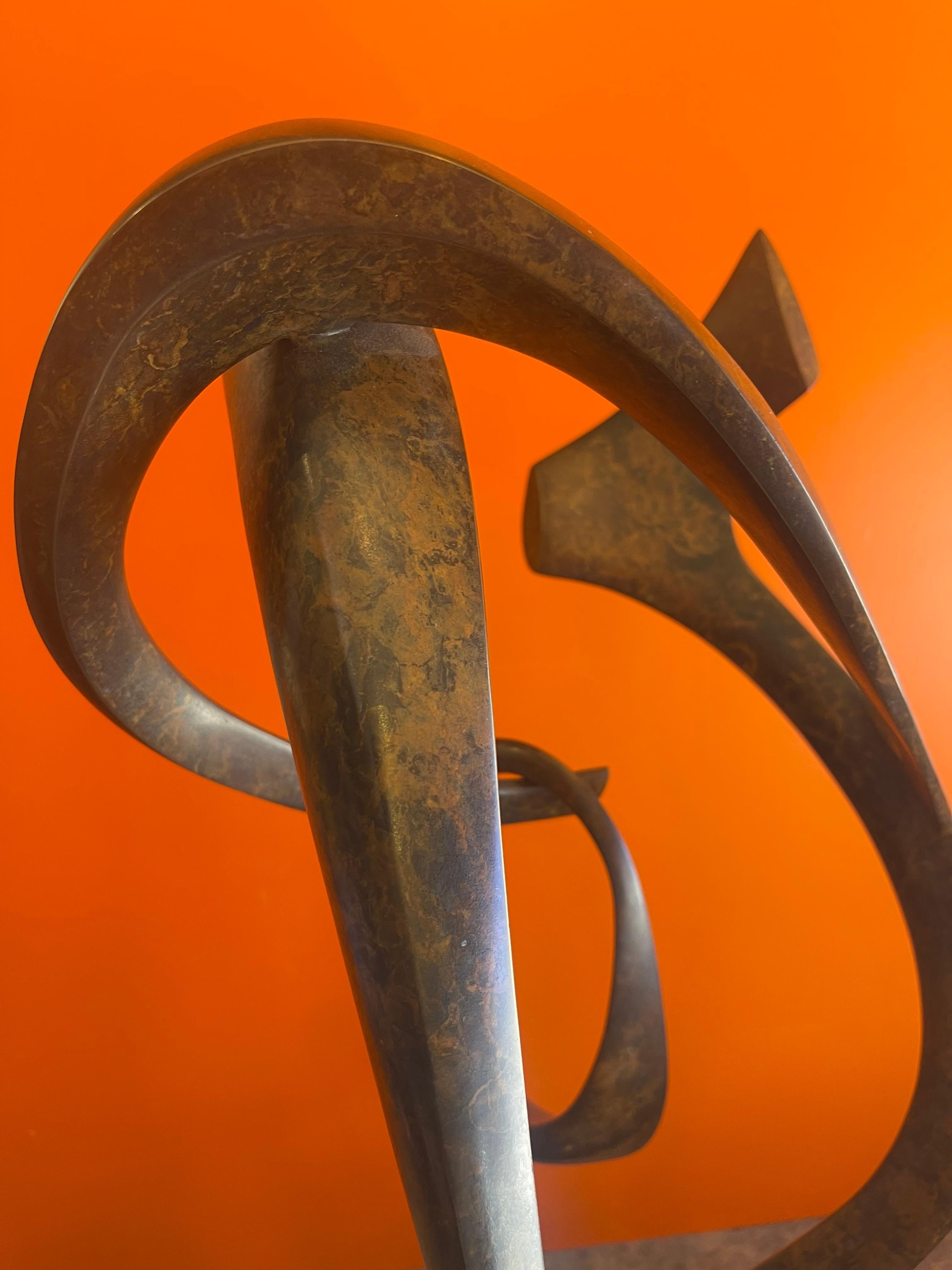 Contemporary Patinated Bronze Rotating Abstract Sculpture on Marble Base by Dennis Sohocki