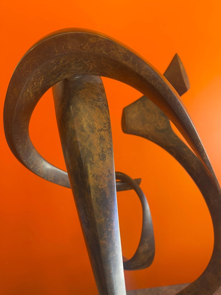 Patinated Bronze Rotating Abstract Sculpture on Marble Base by Dennis Sohocki For Sale at 1stDibs