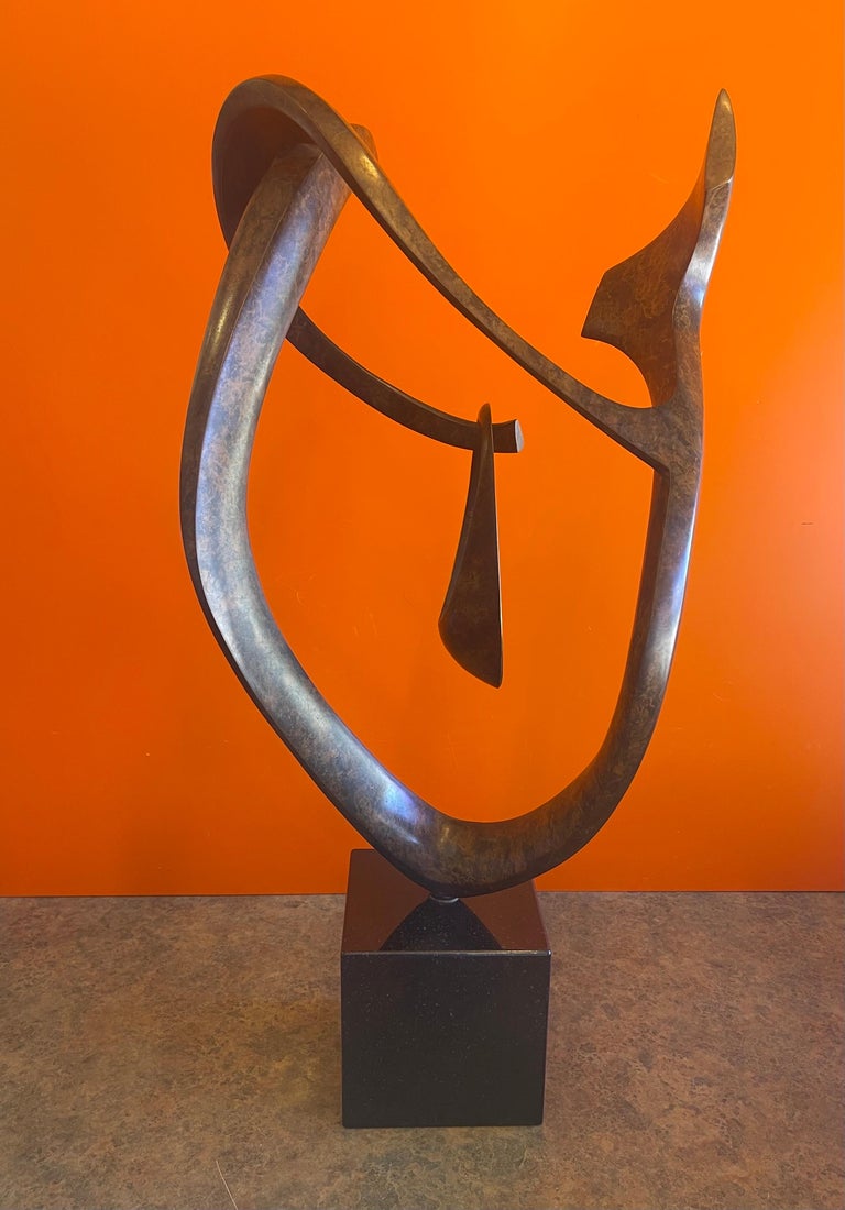 Patinated Bronze Rotating Abstract Sculpture on Marble Base by Dennis