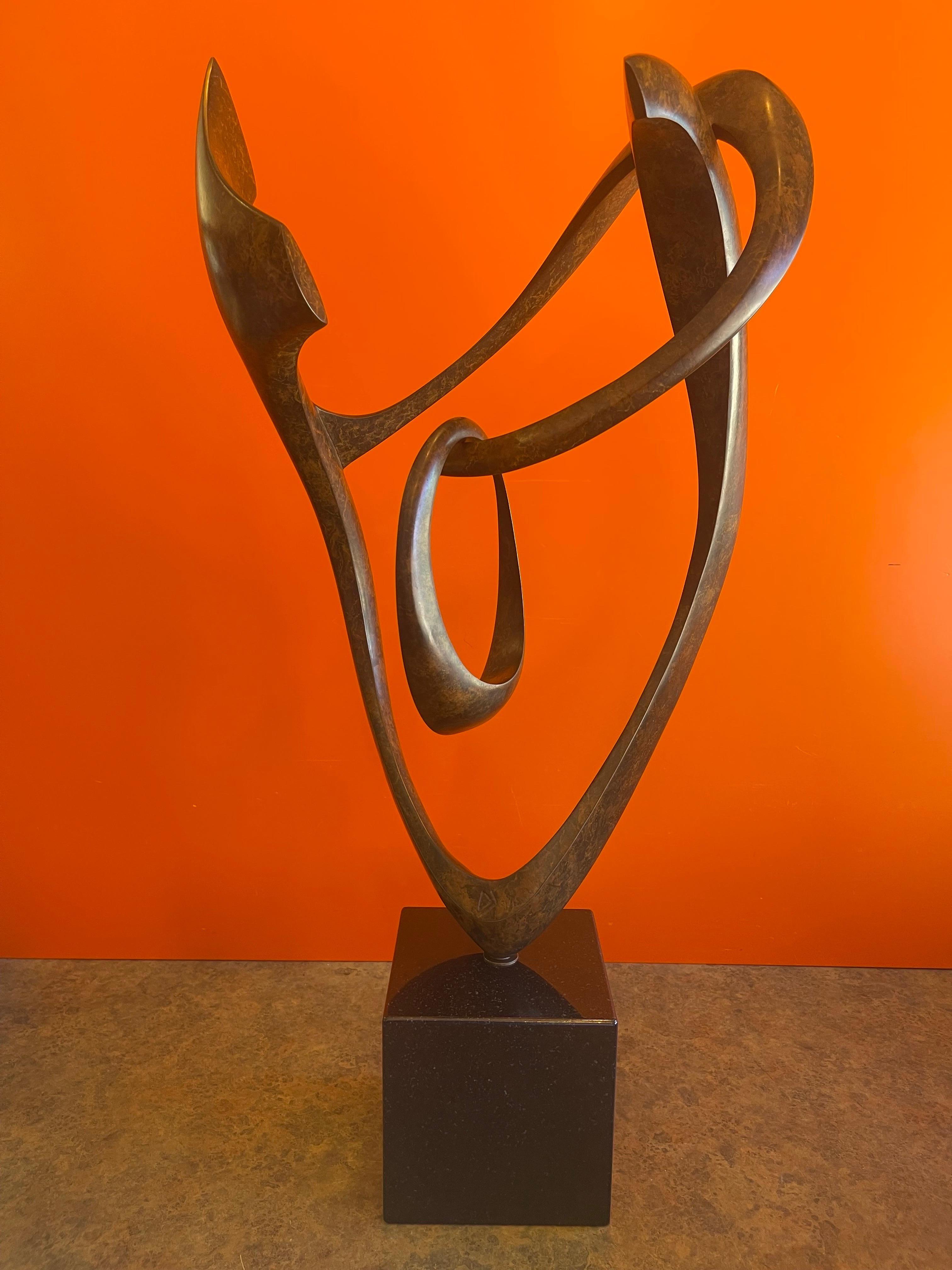 Patinated Bronze Rotating Abstract Sculpture on Marble Base by Dennis Sohocki 3