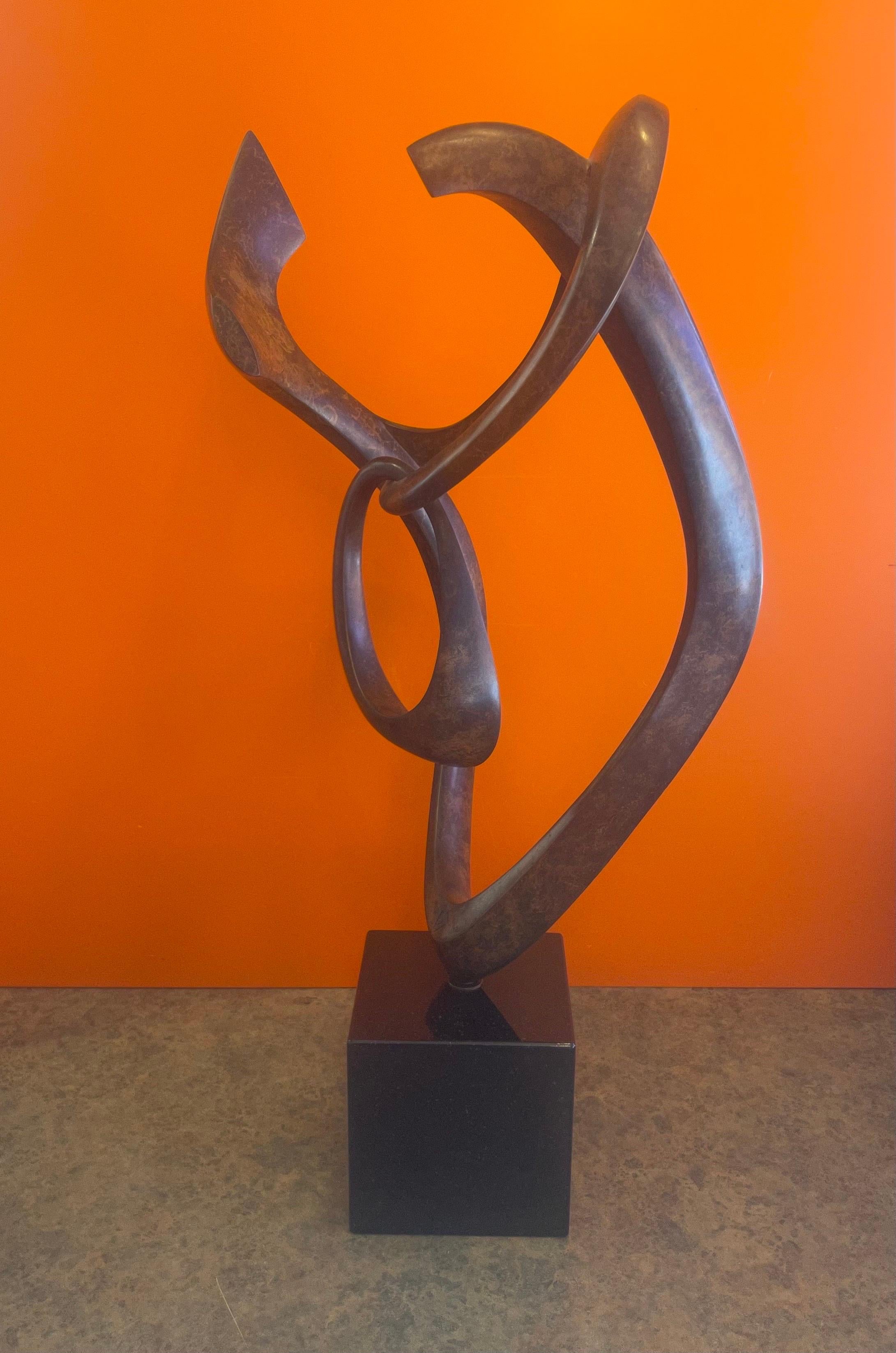 Patinated Bronze Rotating Abstract Sculpture on Marble Base by Dennis Sohocki 4