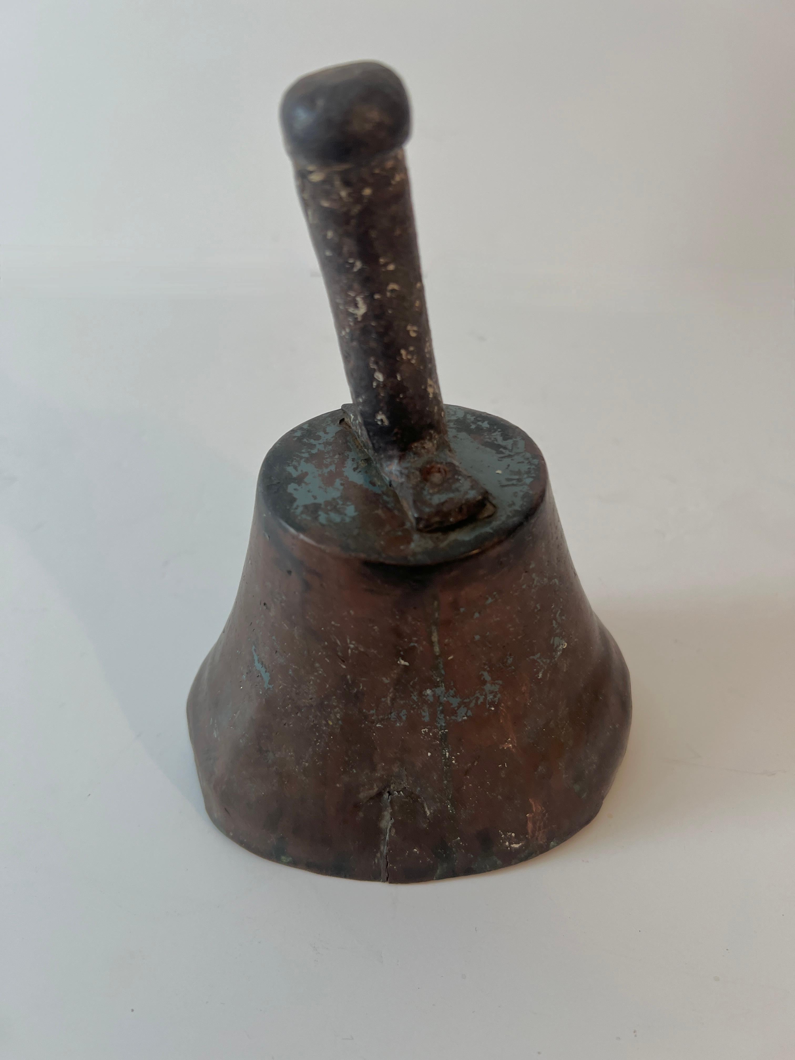 Hand-Crafted Patinated Bronze School Bell or Town Crier Bell For Sale