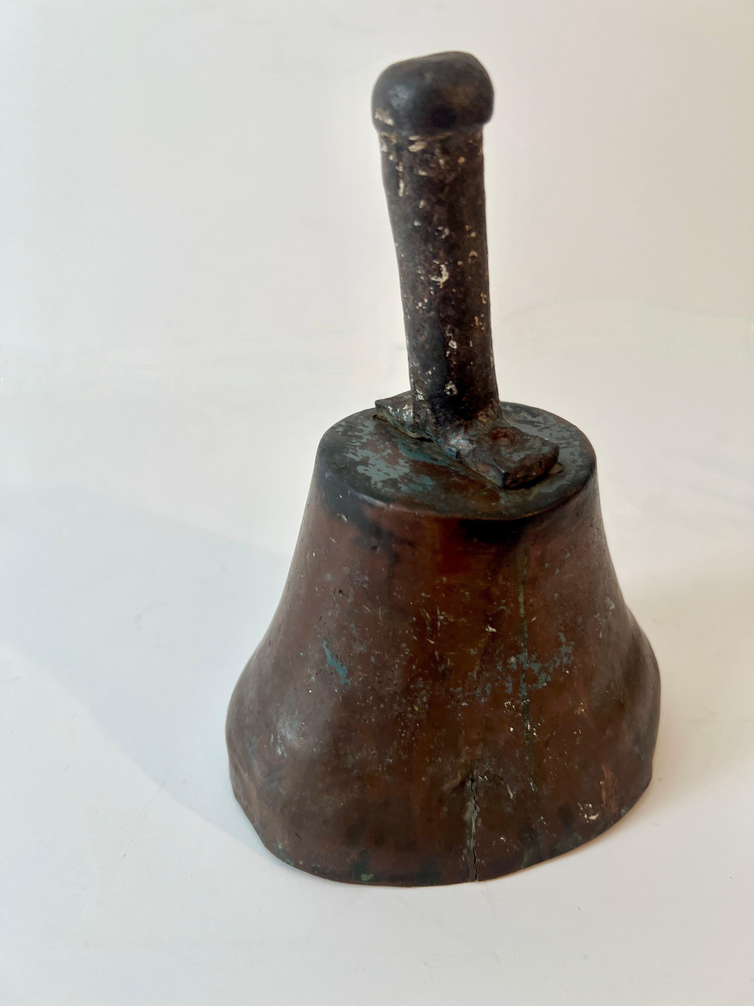 Patinated Bronze School Bell or Town Crier Bell In Good Condition For Sale In Los Angeles, CA