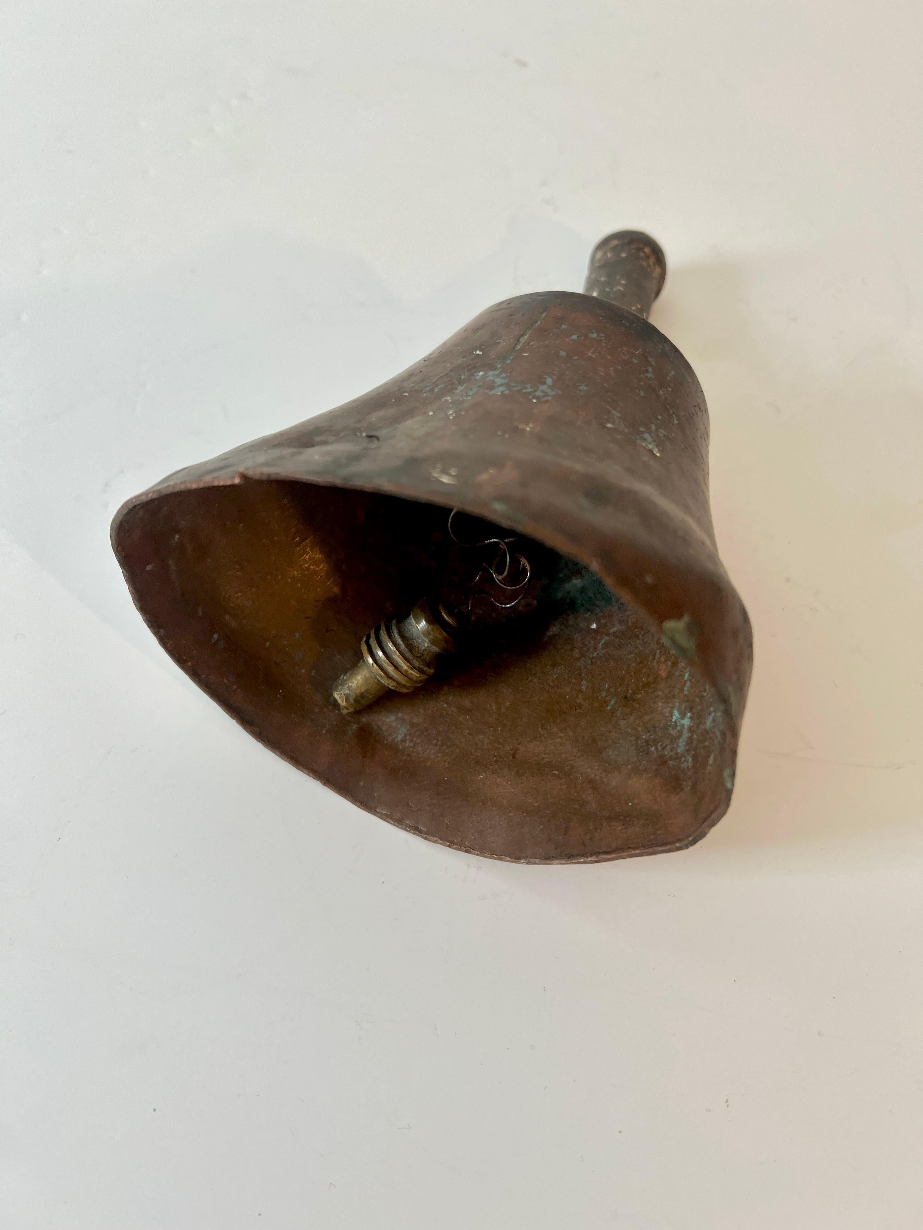 19th Century Patinated Bronze School Bell or Town Crier Bell For Sale