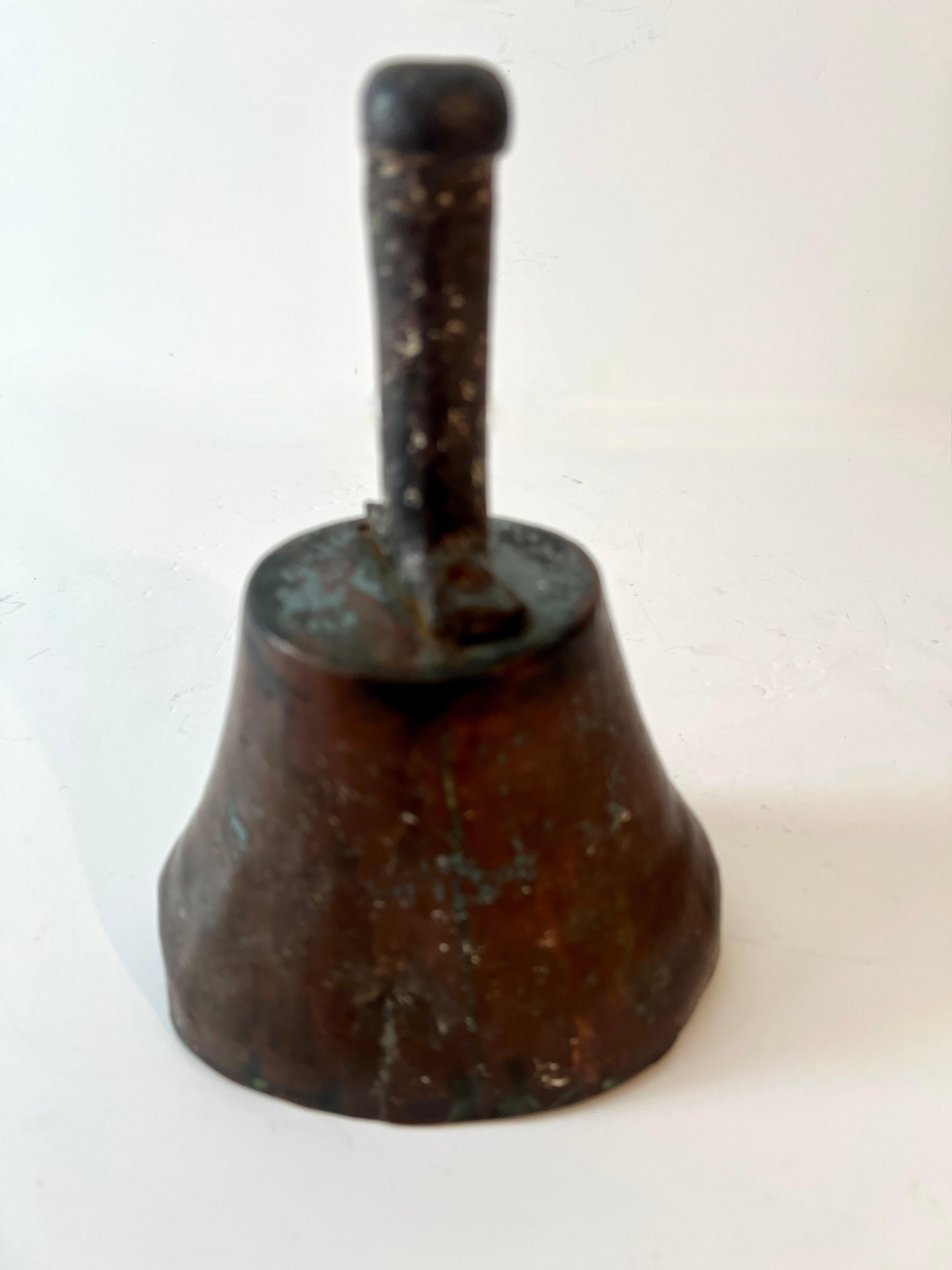 Patinated Bronze School Bell or Town Crier Bell For Sale 1