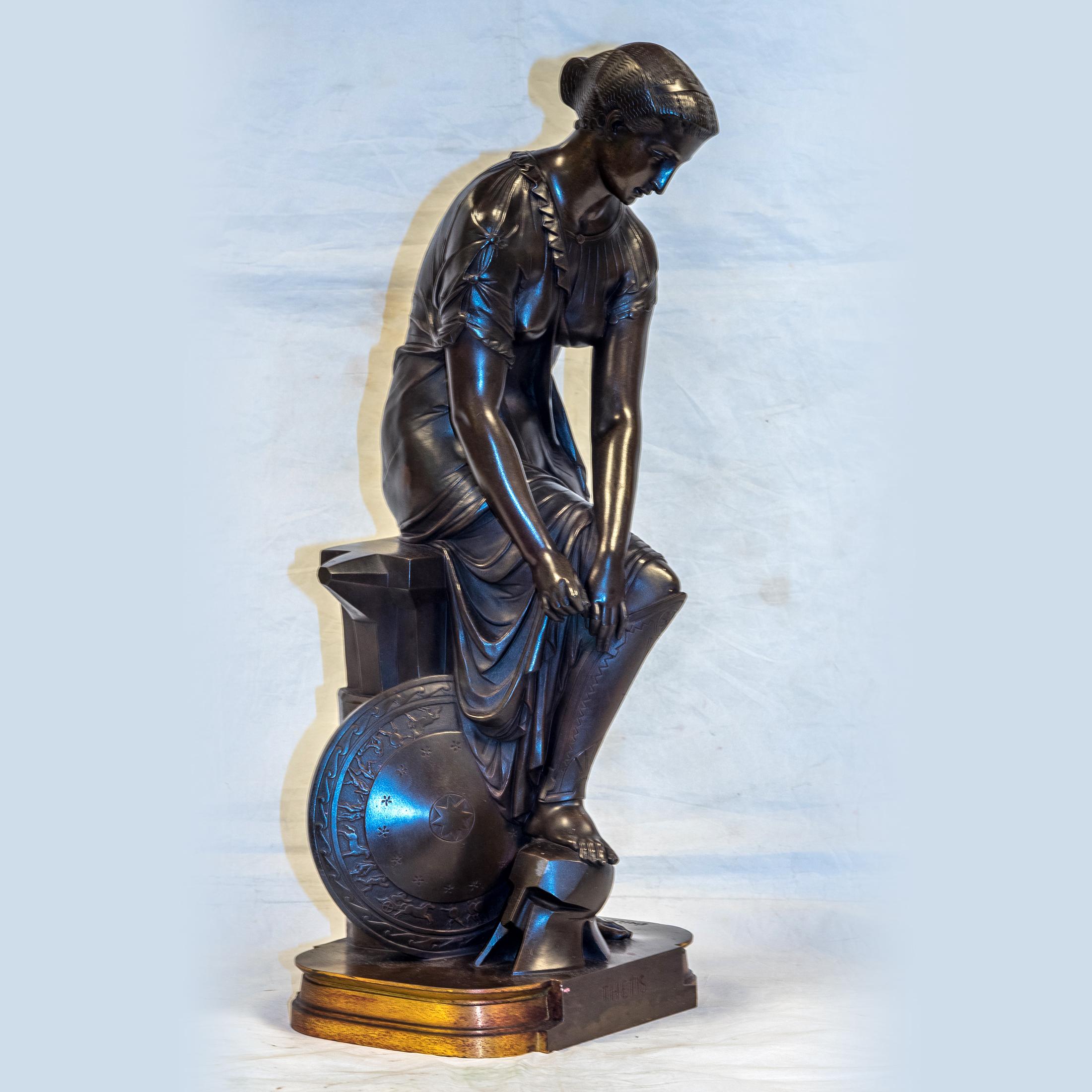 Thetis, goddess of the sea and the leader of the fifty Nereides, mother of Achilles. Signed and foundry mark for Georges Servant.

Artist: Pierre-Eugène-Emile Hébert (1828-1893)
Origin: French
Date: 19th century
Dimension: 19 1/2 x 8 x 8 1/2