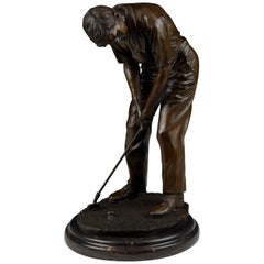 Patinated Bronze Sculpture, Golf Player or Golfer, Lost Wax Casting