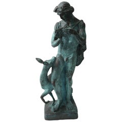 Patinated Bronze Sculpture Greek Shepherd Playing a Pan Flute
