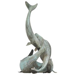 Patinated Bronze Sculpture in the Form of 4 Intertwined Koi Carps