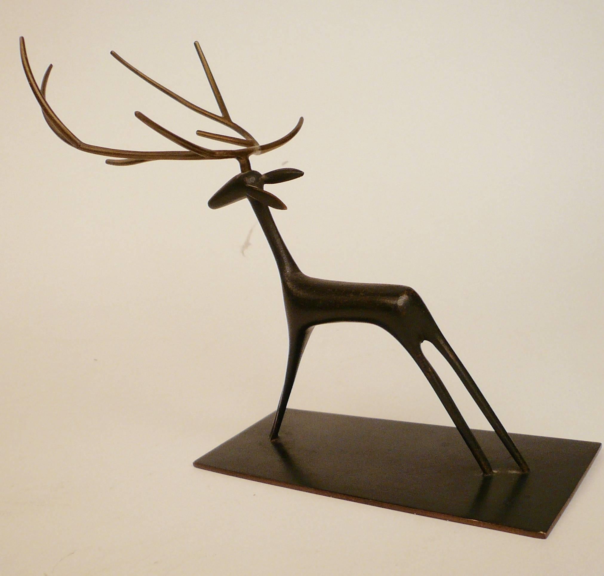 Austrian Patinated Bronze Sculpture of a Deer by Hagenauer For Sale