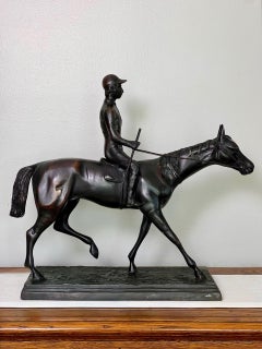 Patinated Bronze Sculpture of a Jockey on a Horse After Isidor Bonheur