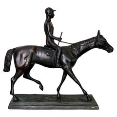 Patinated Bronze Sculpture of a Jockey on a Horse After Isidor Bonheur