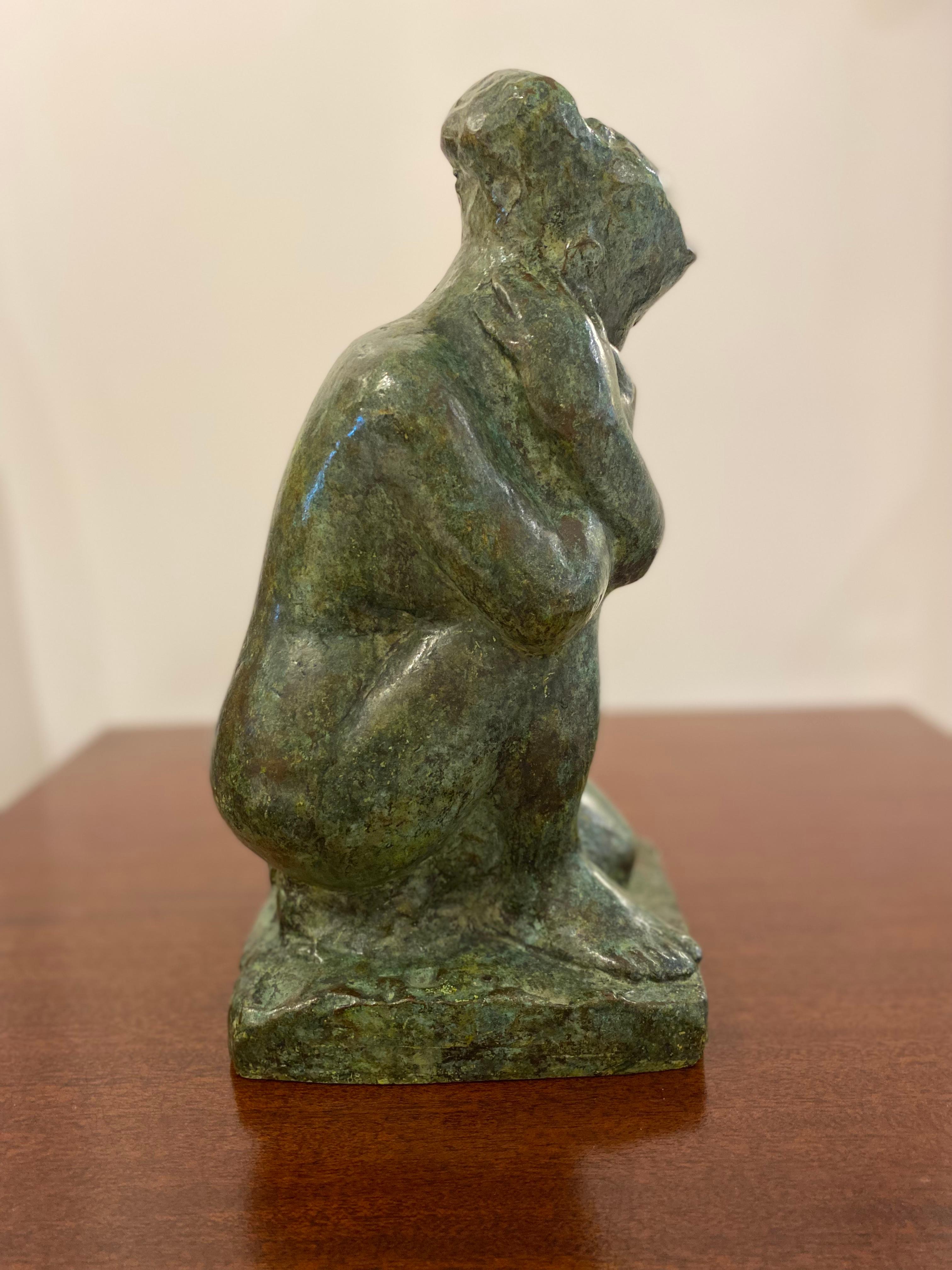 Patinated Bronze Sculpture of a Kneeling Woman by Guy Charles Revol '1912-1991' For Sale 2
