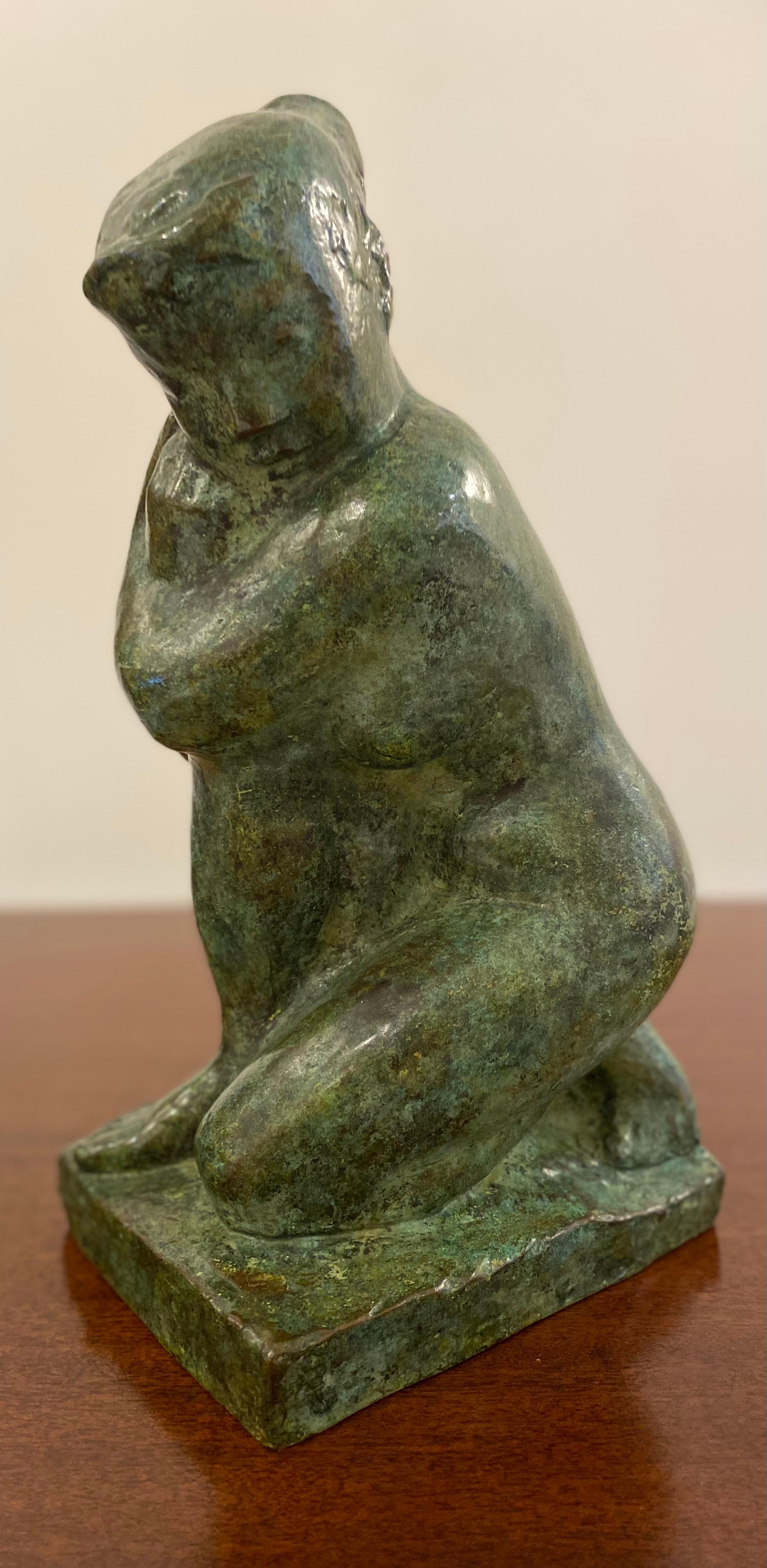 Mid-Century Modern Patinated Bronze Sculpture of a Kneeling Woman by Guy Charles Revol '1912-1991' For Sale