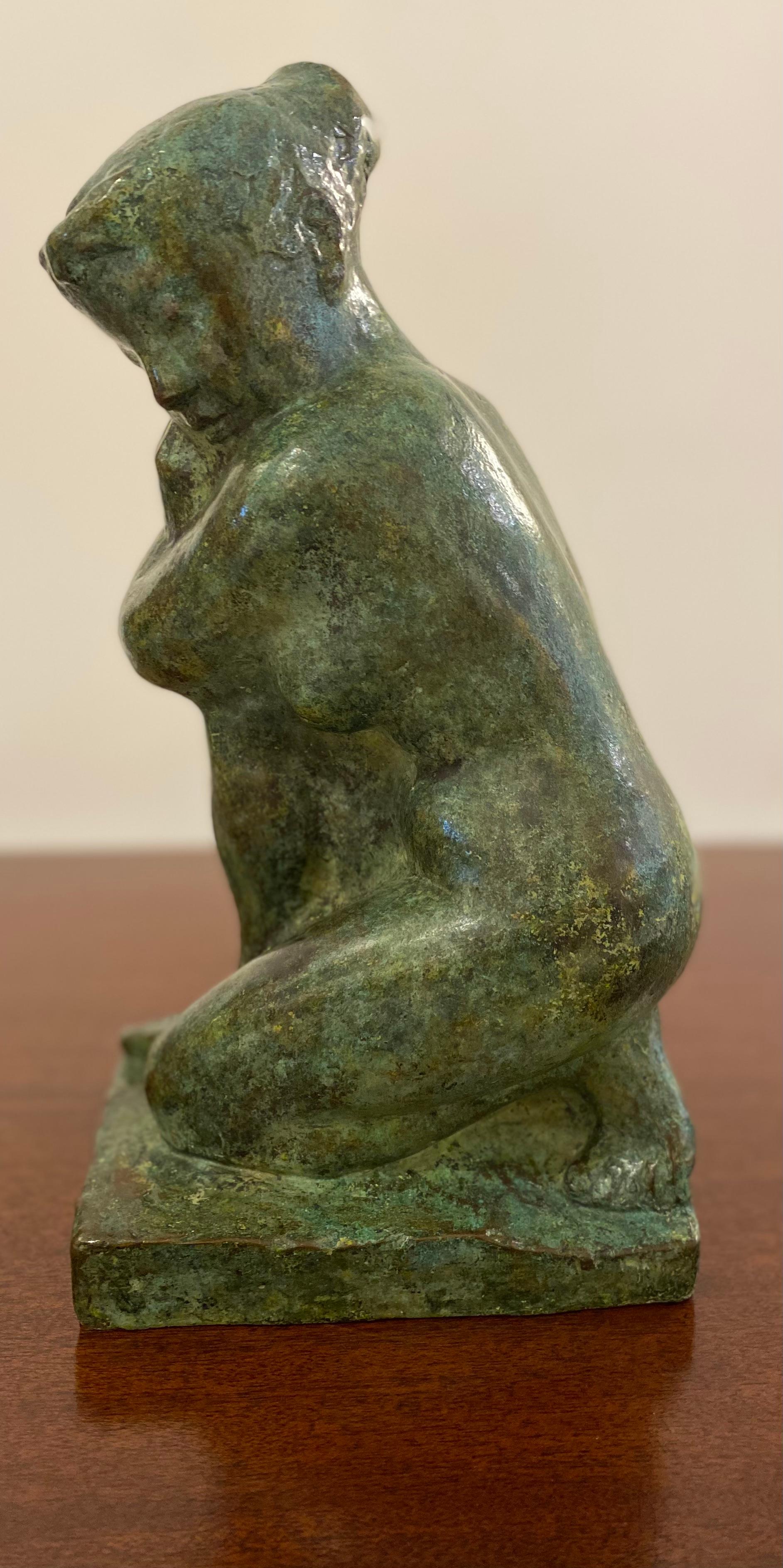 French Patinated Bronze Sculpture of a Kneeling Woman by Guy Charles Revol '1912-1991' For Sale