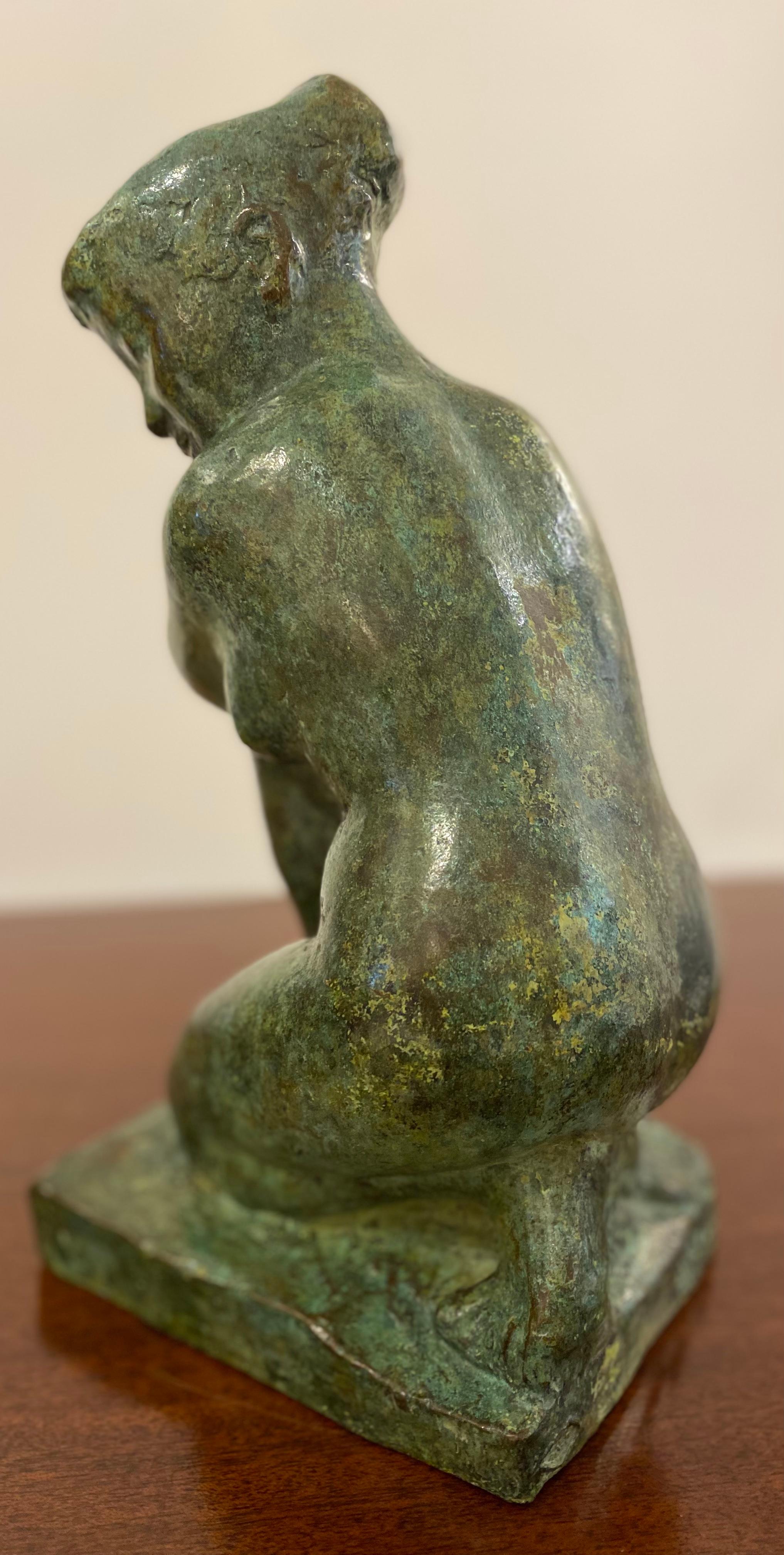 Patinated Bronze Sculpture of a Kneeling Woman by Guy Charles Revol '1912-1991' In Good Condition For Sale In Palm Desert, CA