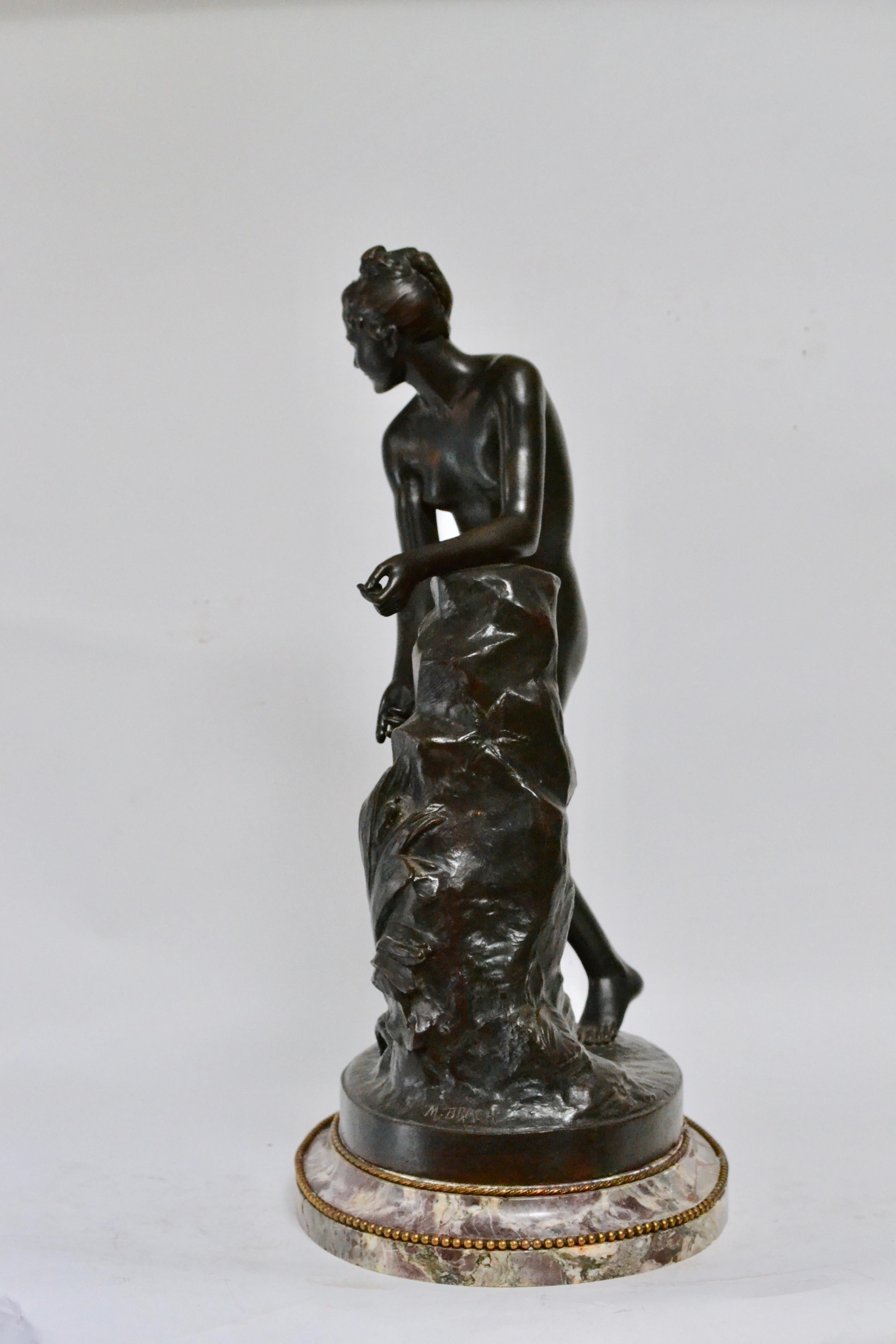 Neoclassical Patinated Bronze Sculpture of a Standing Woman Signed Malvina Brach