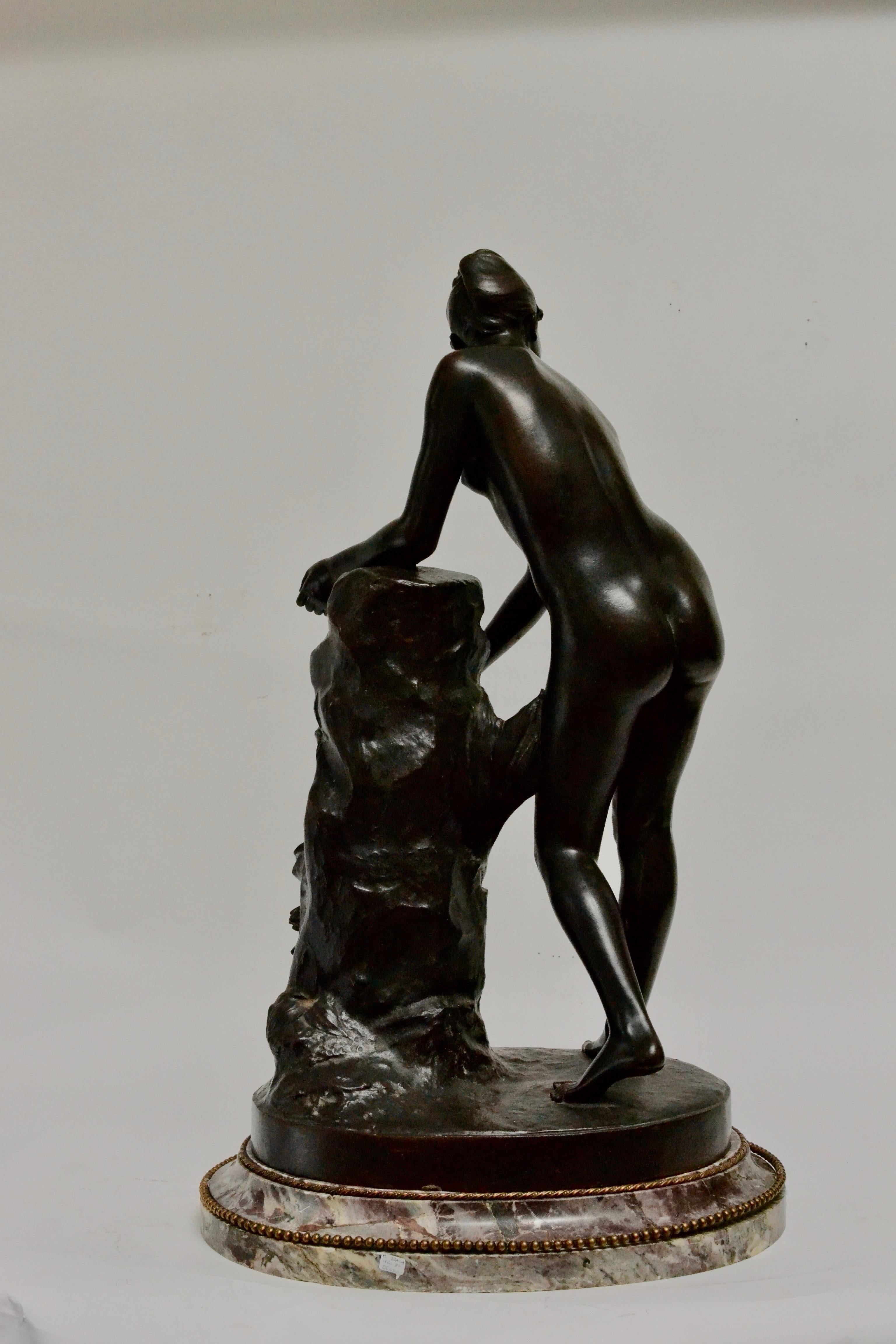 Swedish Patinated Bronze Sculpture of a Standing Woman Signed Malvina Brach