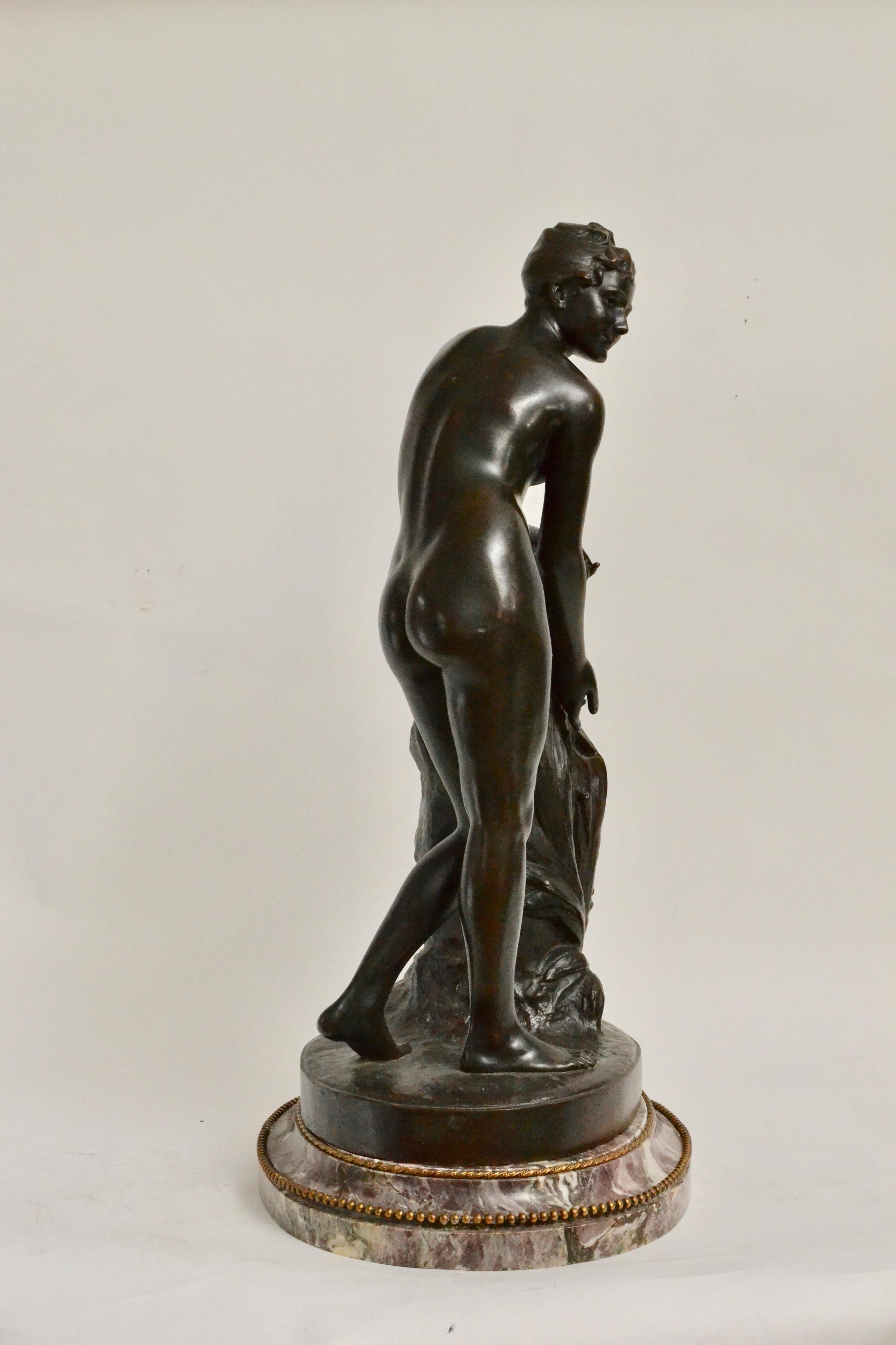 19th Century Patinated Bronze Sculpture of a Standing Woman Signed Malvina Brach