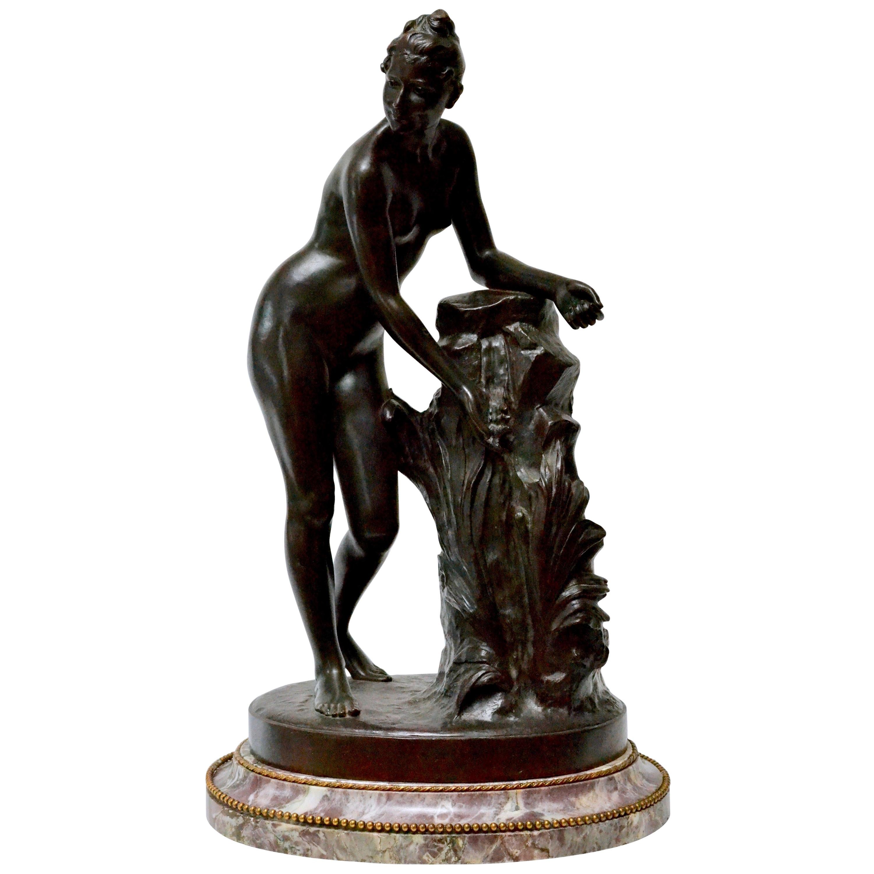 Patinated Bronze Sculpture of a Standing Woman Signed Malvina Brach