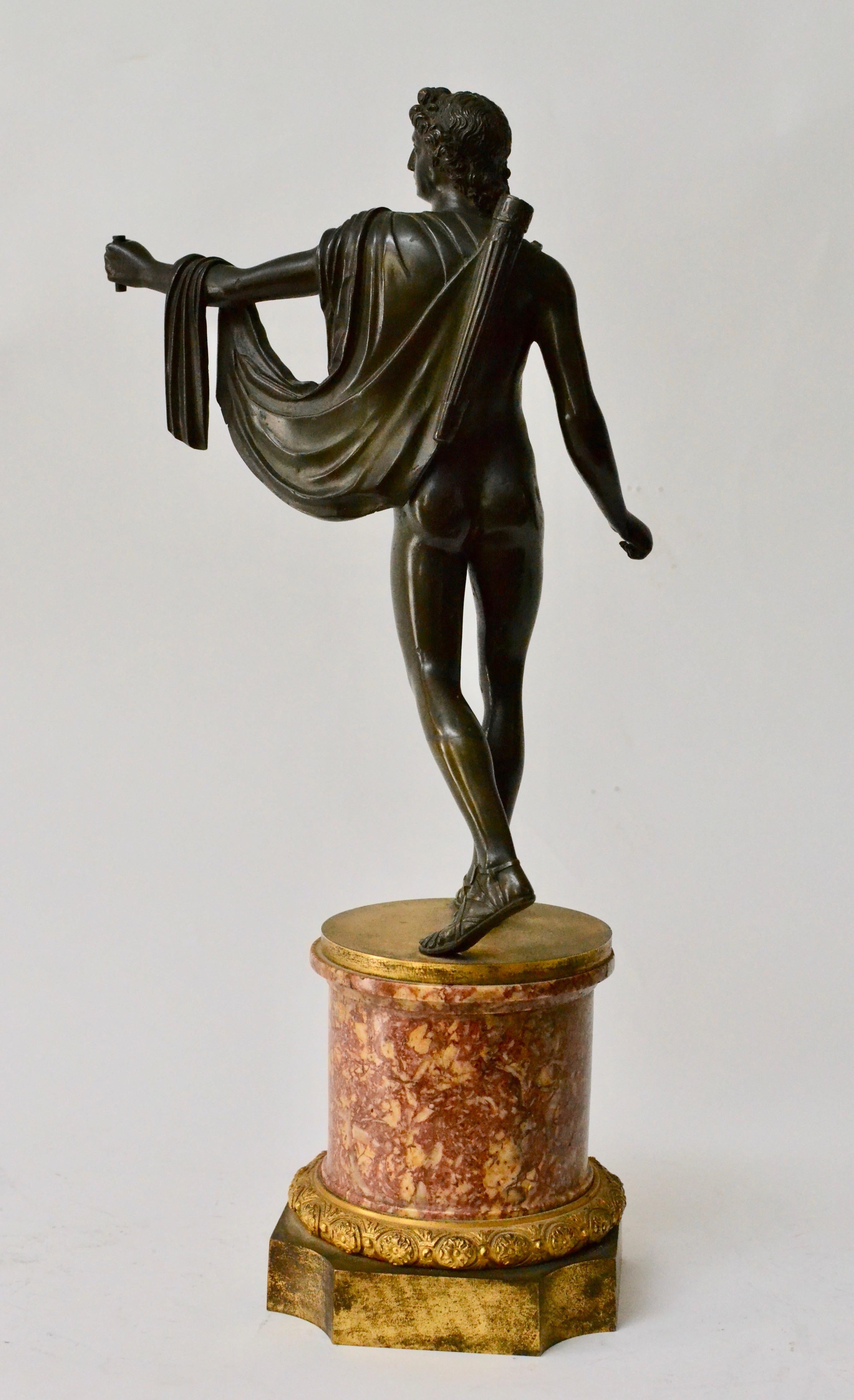 Italian Patinated Bronze Sculpture of Apollo with an Ormolu Mounted Marble Base