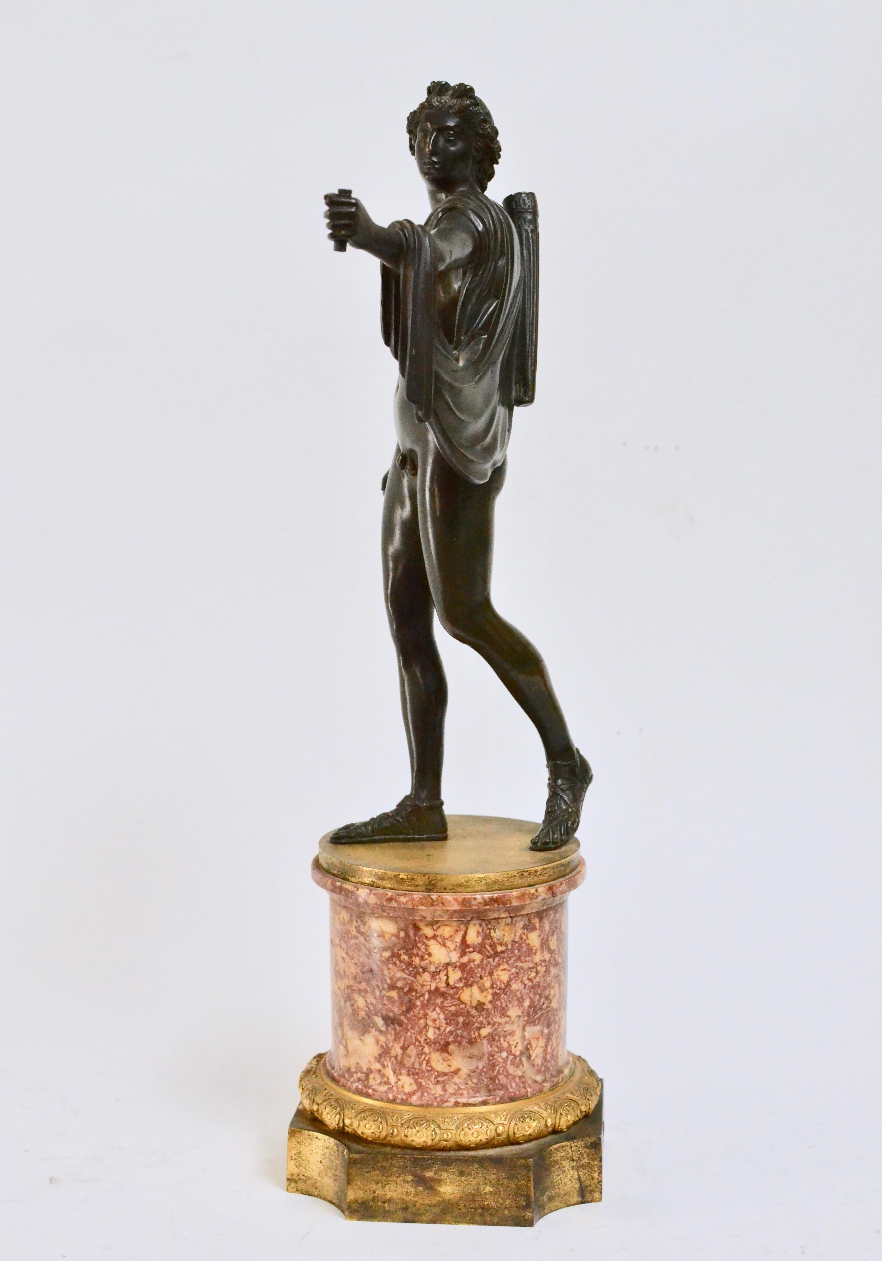 Patinated Bronze Sculpture of Apollo with an Ormolu Mounted Marble Base In Good Condition In Stockholm, SE