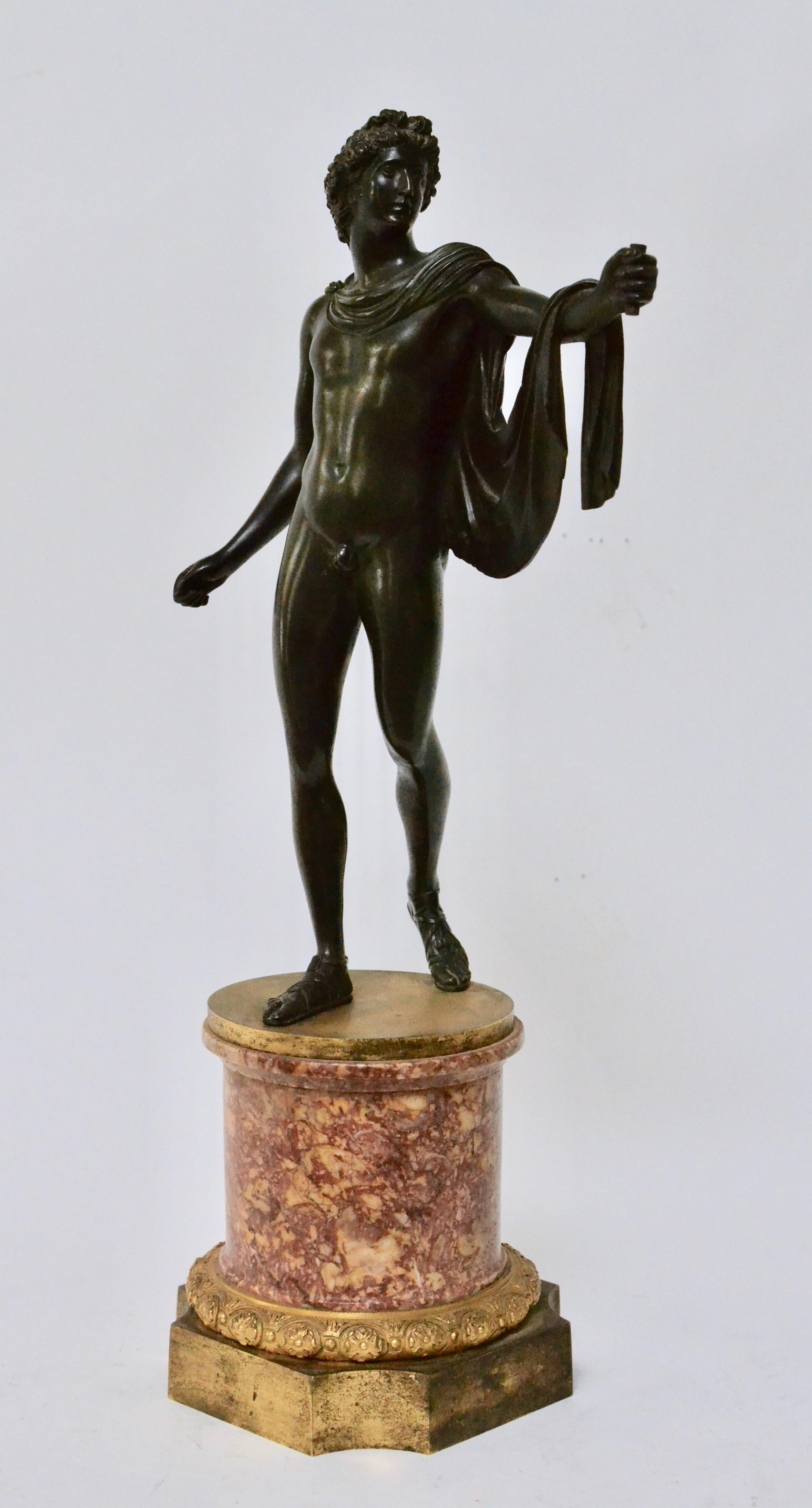 19th Century Patinated Bronze Sculpture of Apollo with an Ormolu Mounted Marble Base