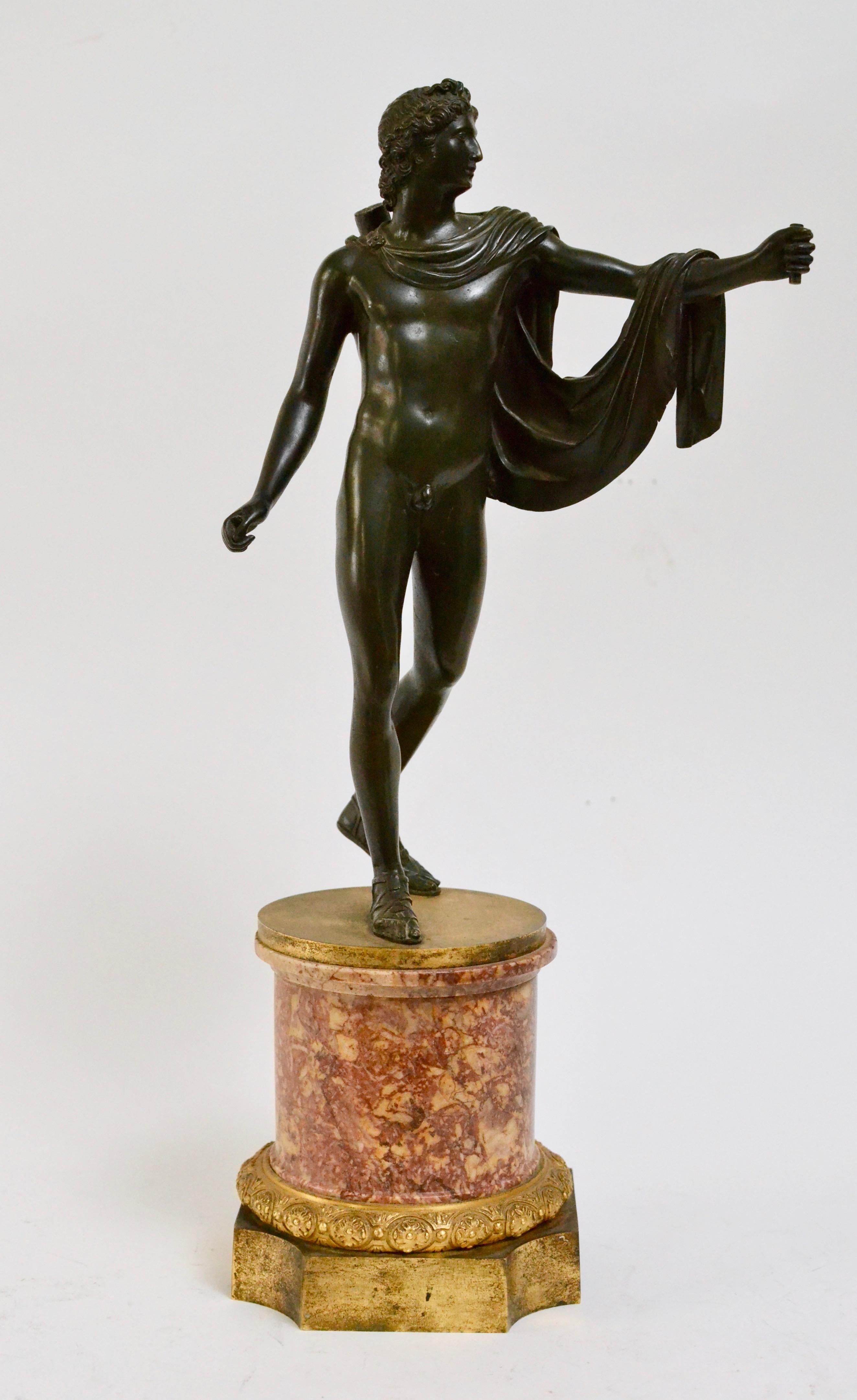 Patinated Bronze Sculpture of Apollo with an Ormolu Mounted Marble Base 1