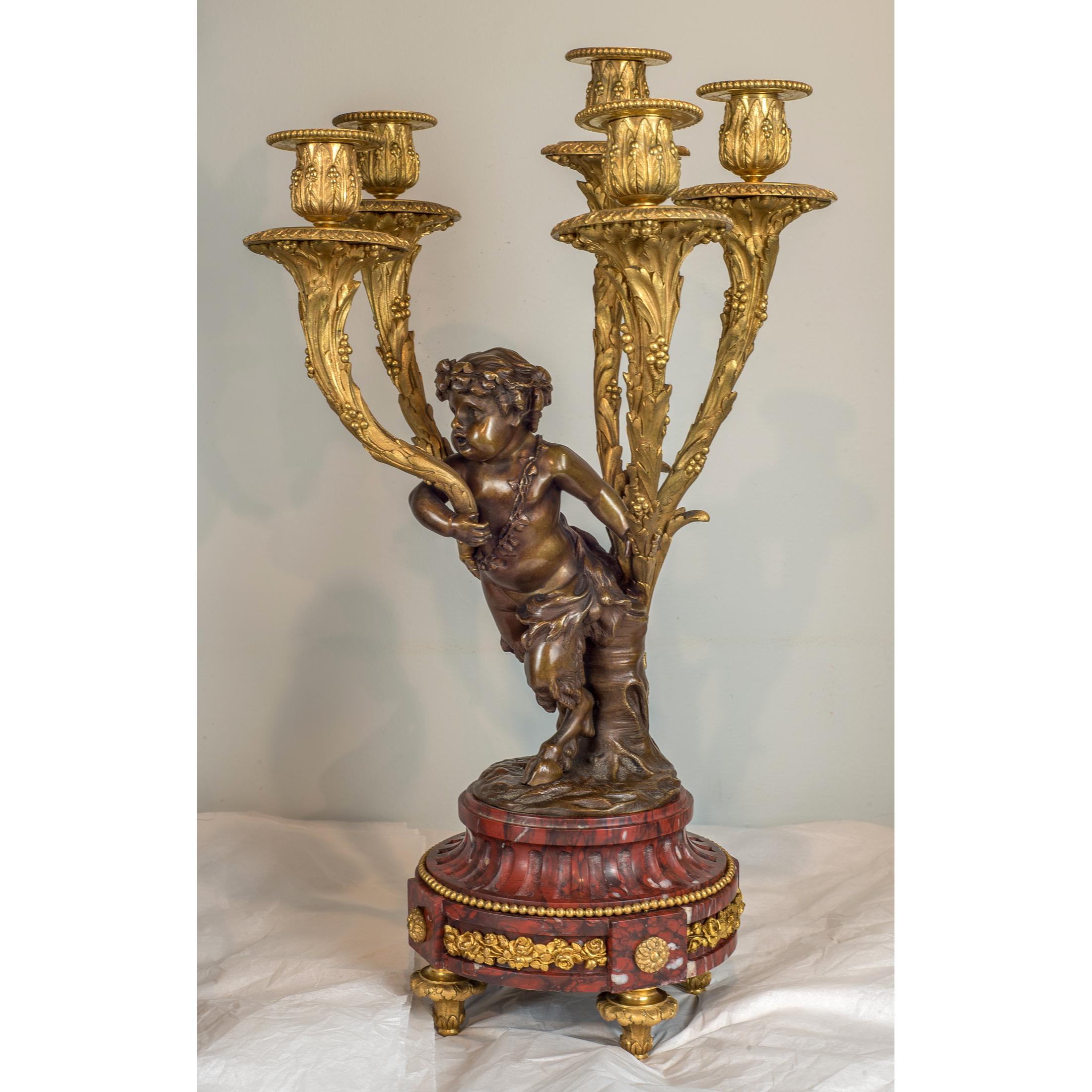 French Patinated Bronze Sculpture of Cupid and Psyche Clockset by Bouguereau For Sale